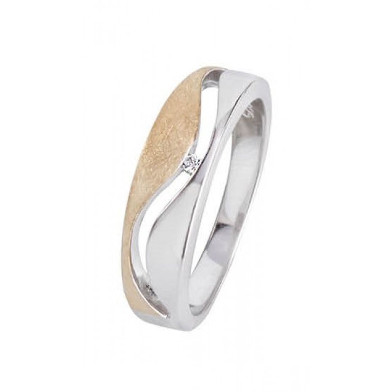 Zilveren ring met ijsmat verguld stukje met zirkonia.