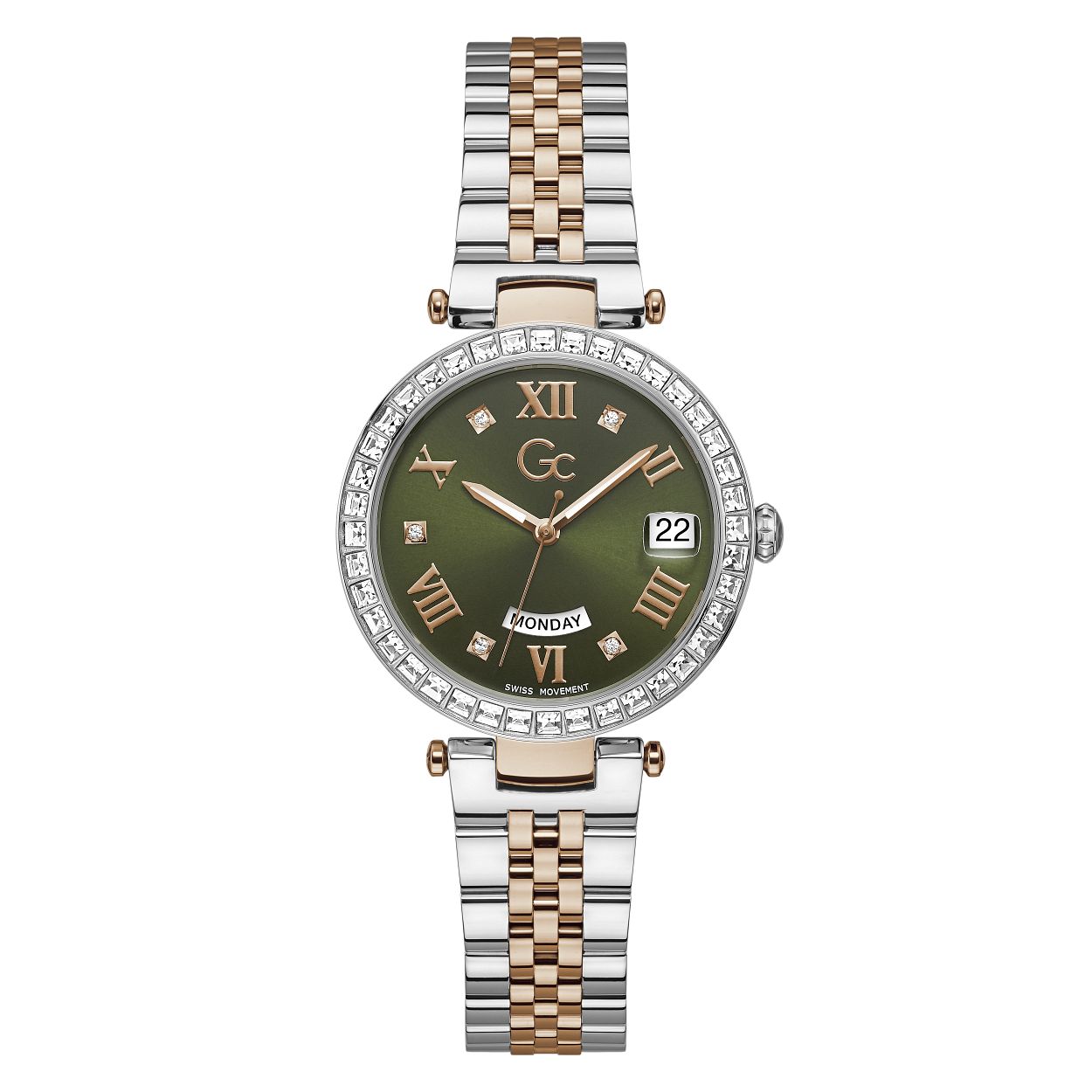 Gc horloge met stalen band, Flair staal/rose groen+cz