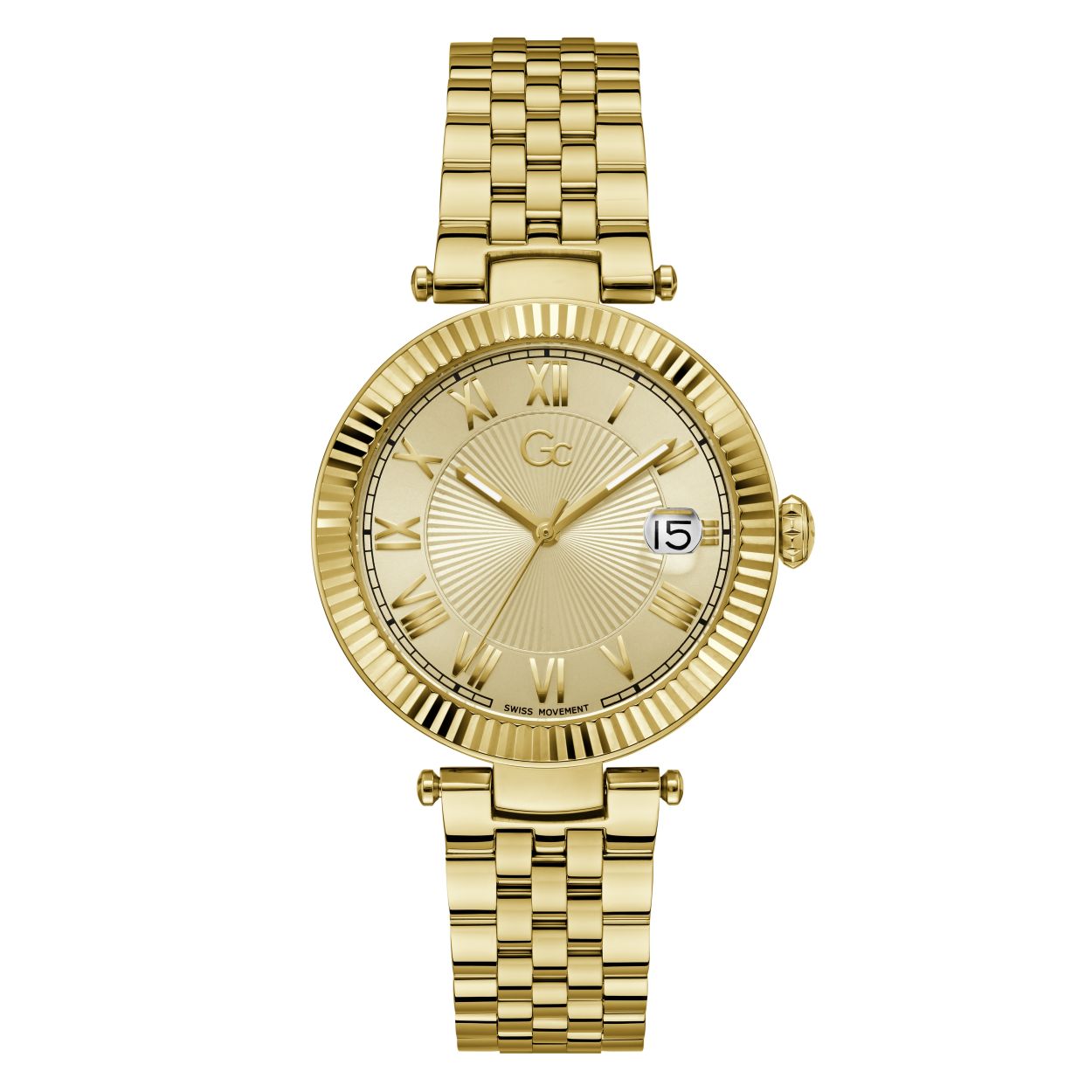 Dit is een goudkleurig horloge van Gc voor dames