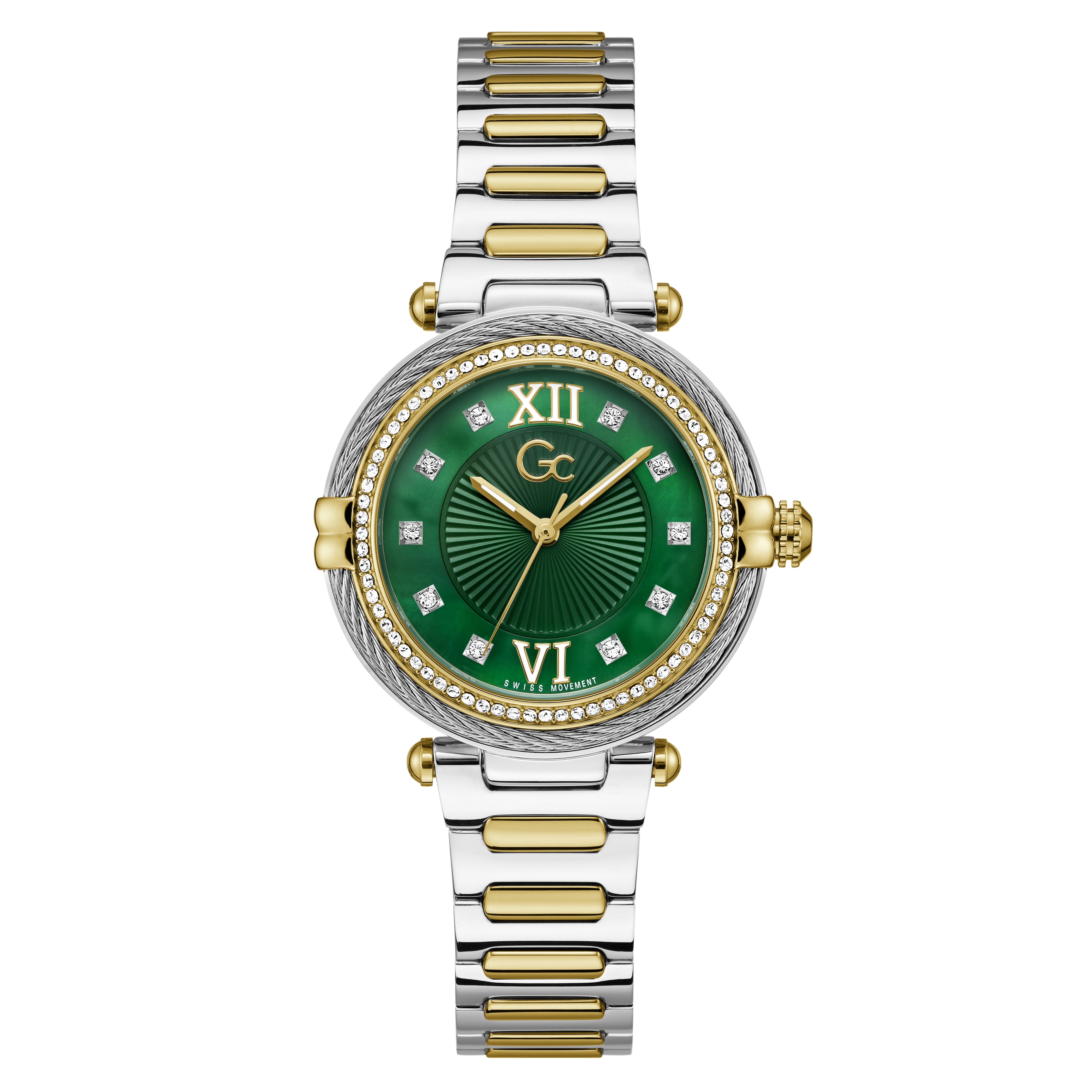 Z52002L9MF.  Guess Collection dames horloge. Bicolor stalen band. Groene wijzerplaat . 