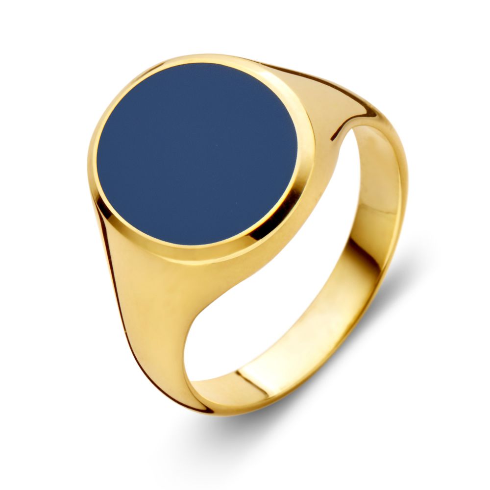 Excellent Jewelry - 14kt geelgouden zegelring bezet met blauwlagen steen - RE131034-63