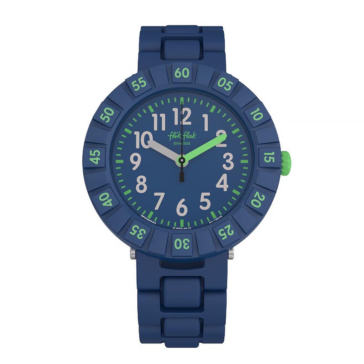 Telkens wanneer je de tijd afleest op dit Zwitserse horloge, word je herinnerd aan het verbluffende noorderlicht! Dankzij de stevige donkerblauwe kunststof horlogekast en een lunette met groene print en een draaiende lunette is Solo Dark Blue een ster in onze nieuwe collectie.