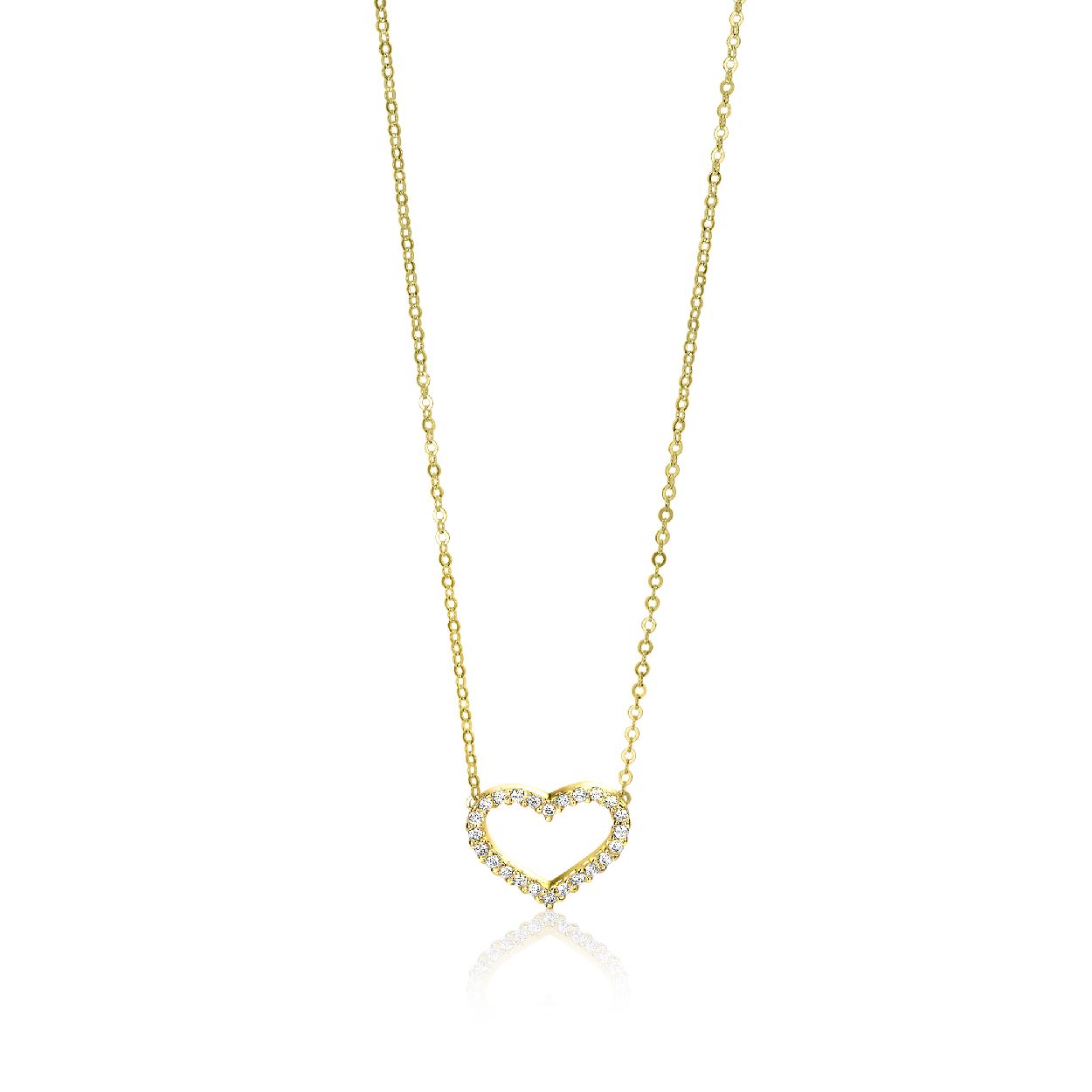 ZINZI Gold 14 karaat gouden collier open hart wit 45cm ZGC185