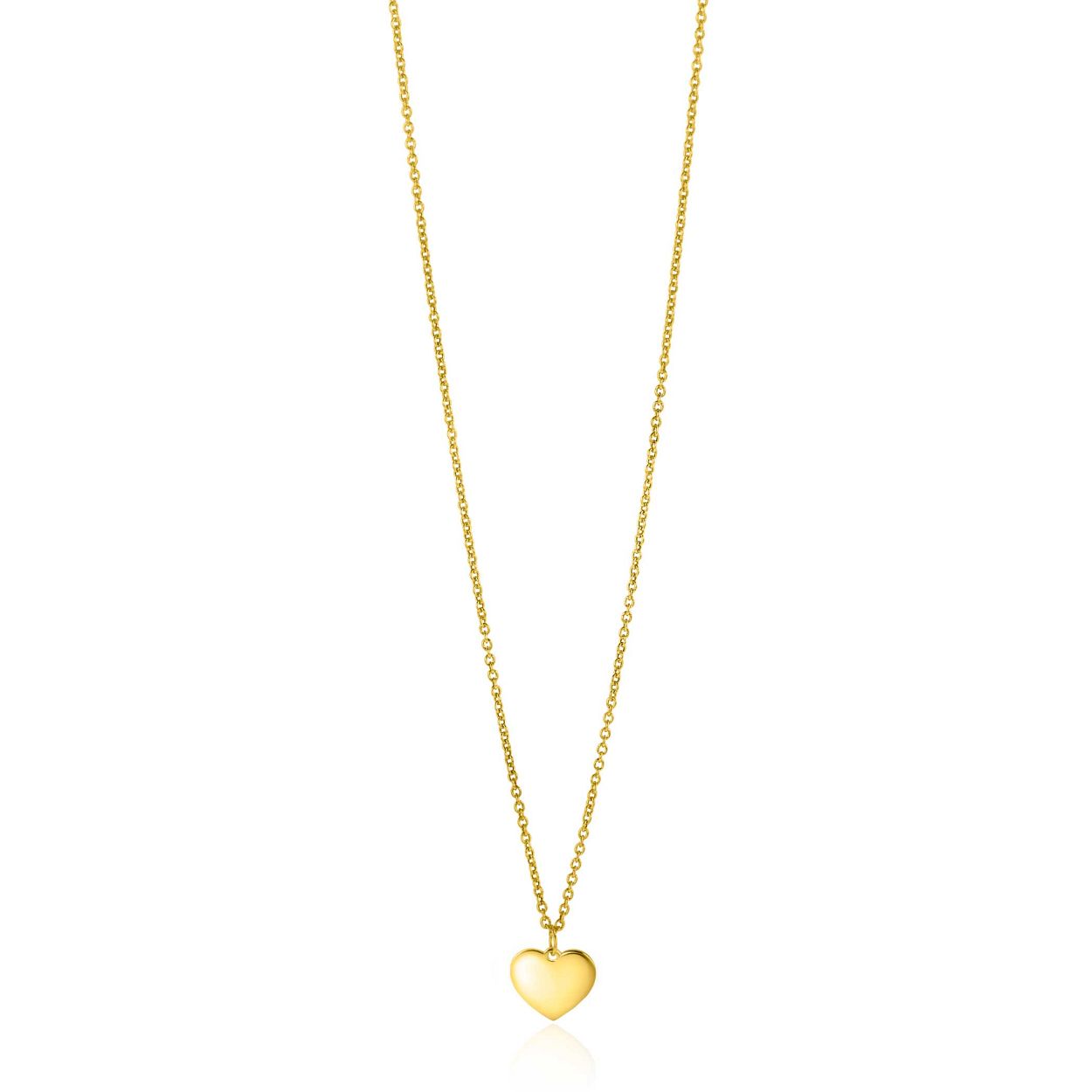 ZINZI Gold 14 karaat gouden ketting 43cm met glad gouden hartje 8mm. Vervaardigd van geheel 14 karaat goud (585). En herkenbaar 'Zinzi' door het kleine gouden Zinzi hartje bij de sluiting.