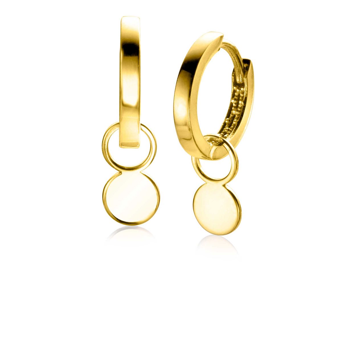ZINZI Gold 14 karaat gouden oorbedels in de vorm van een rond, glanzend plaatje (5,5mm). Hang deze oorbedels sierlijk aan je gouden ZINZI oorringen. 
De oorringen zijn niet bij de prijs inbegrepen. Vervaardigd van geheel 14 karaat goud (585).