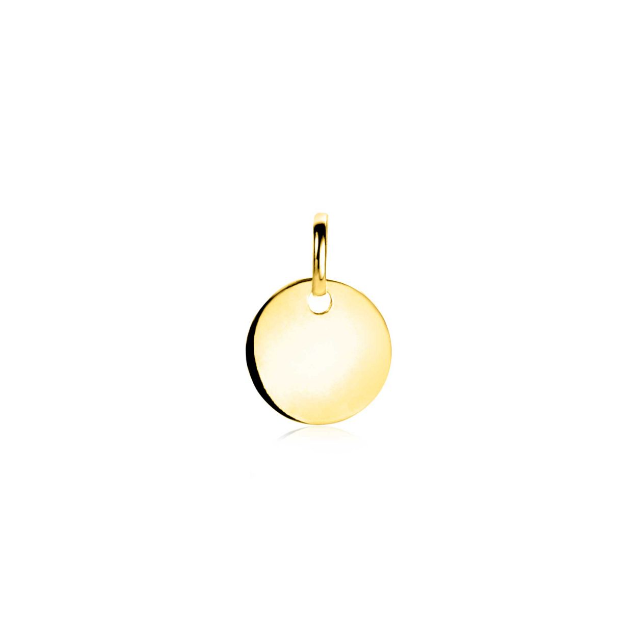 ZINZI Gold 14 karaat gouden hanger met trendy glanzend rond plaatje van 10mm. Ideaal voor een gravure. Maximaal 4 letters. Vervaardigd van geheel 14 karaat goud (585). De hanger is  van kleur en gemaakt van goud. Personaliseer deze hanger door een gravure toe te voegen, deze hanger is geschikt voor gravures als vingerafdrukken, letters etc. Neem voor de mogelijkheden contact met ons op.