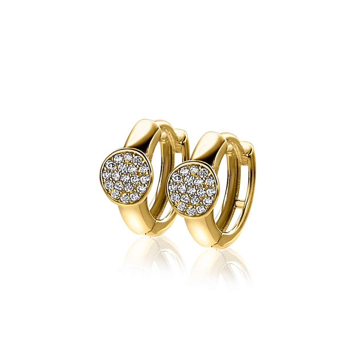 ZINZI Gold 14 karaat gouden creolen rond pav&eacute; wit 14 x6mm ZGO139