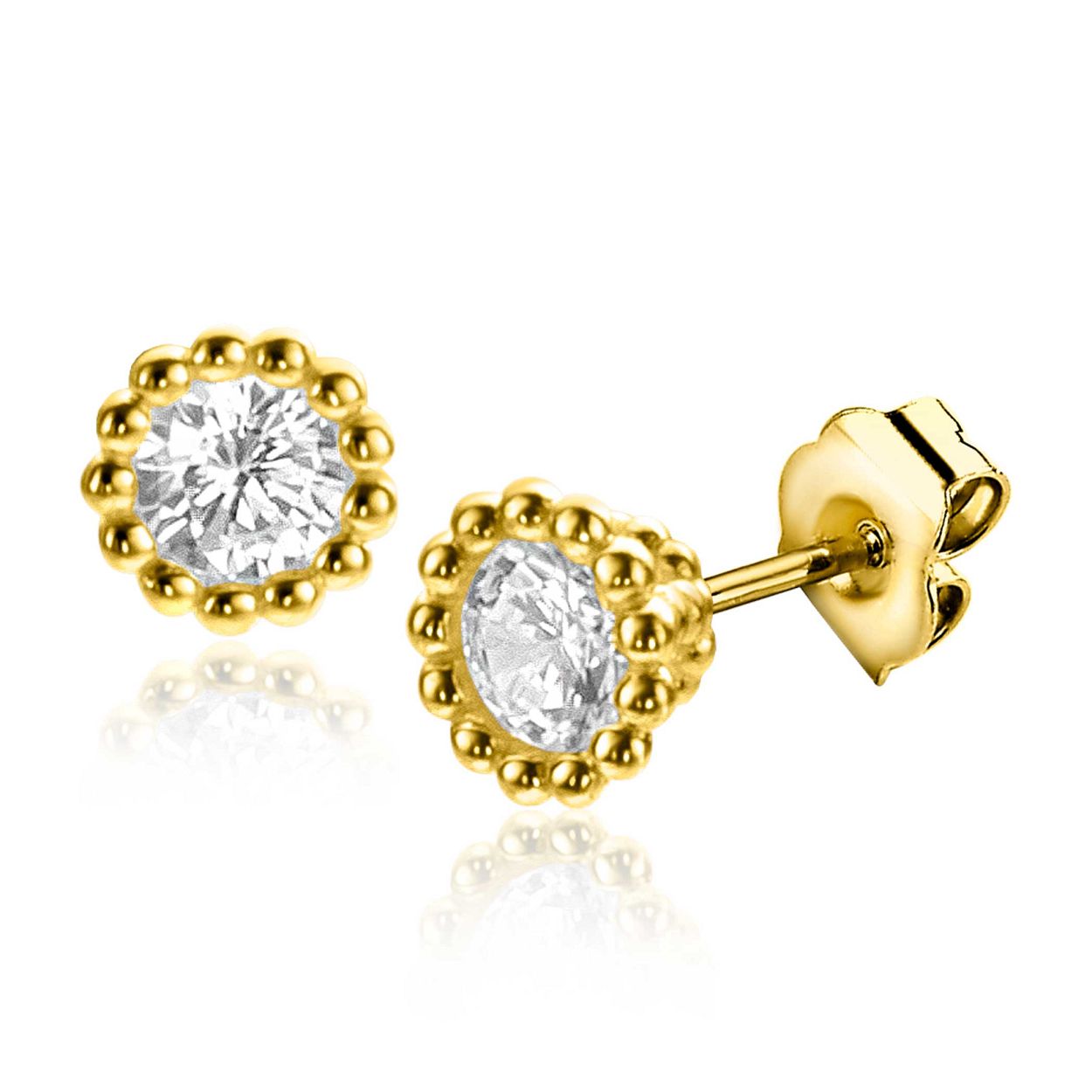 ZINZI Gold 14 karaat gouden oorknoppen 4,5mm bezet met witte zirconia in een bolletjes zetting. Vervaardigd van geheel 14 karaat goud (585).