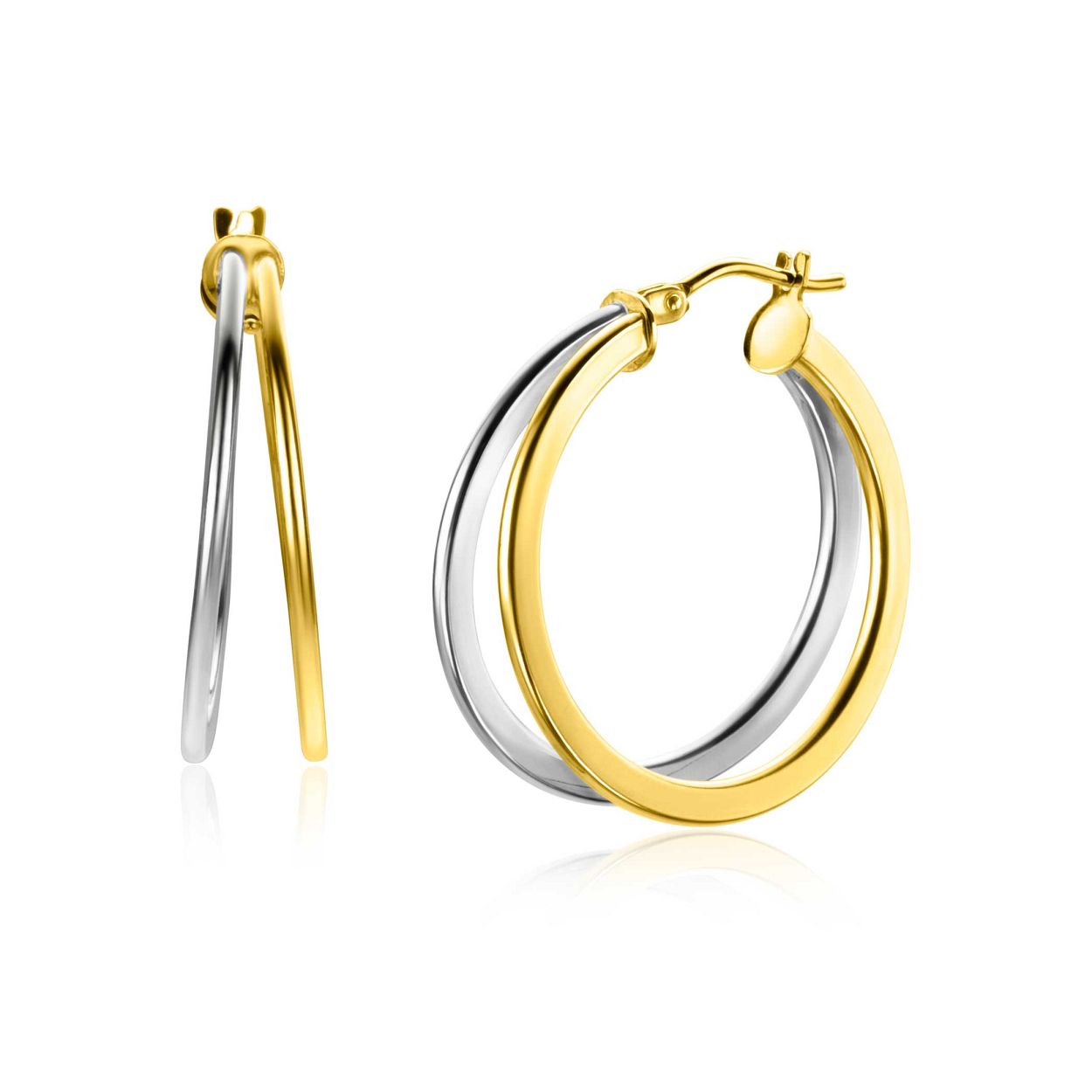 ZINZI Gold 14 karaat gouden bicolor oorringen 25mm met een trendy dubbele buis. Geeft een mooie multi-look uitstraling aan het oor. Voorzien van een handige bovensluiting. Vervaardigd van geheel 14 karaat goud (585).