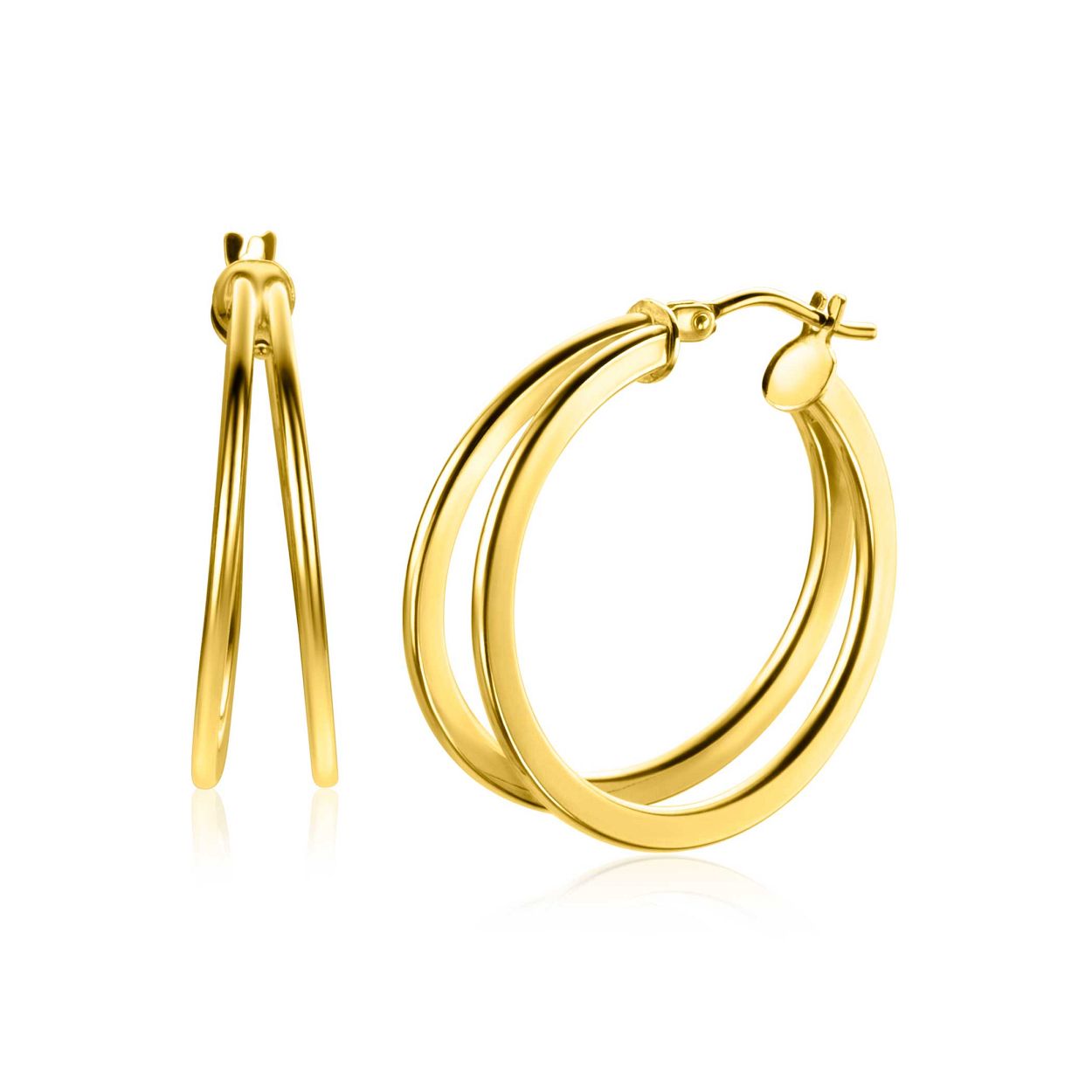 ZINZI Gold 14 karaat gouden oorringen 25mm met een trendy dubbele buis. Geeft een mooie multi-look uitstraling aan het oor. Voorzien van een handige bovensluiting. Vervaardigd van geheel 14 karaat goud (585).