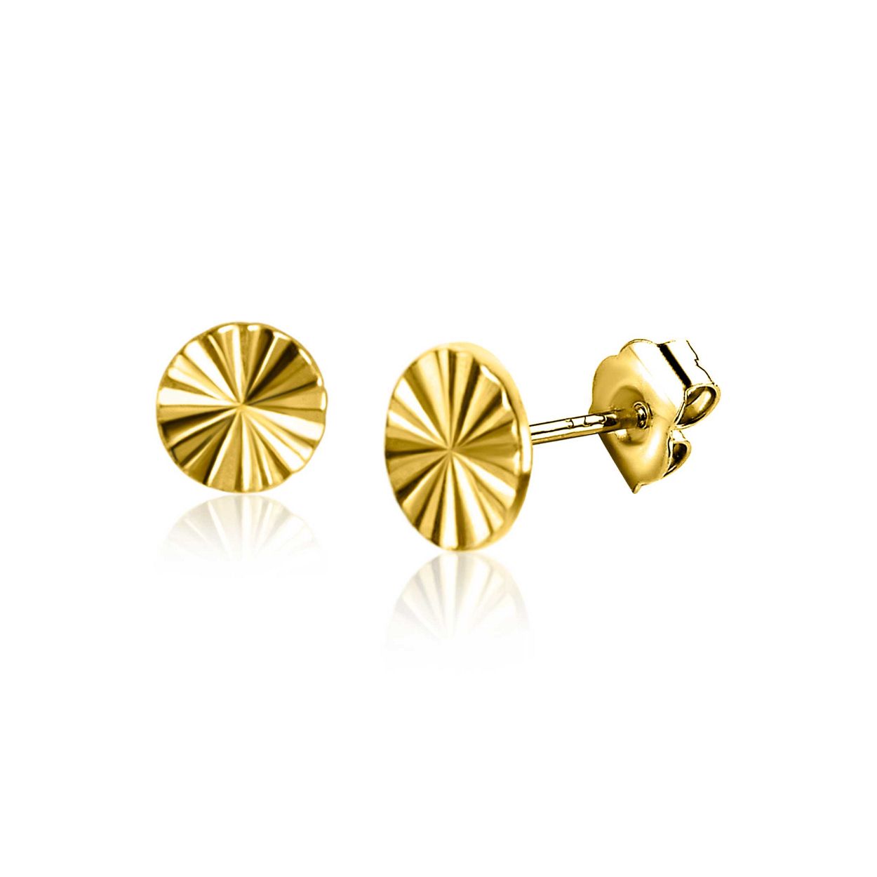 ZINZI Gold 14 karaat gouden ronde oorknoppen 5mm met zonnestralen motief. Vervaardigd van geheel 14 karaat goud (585).