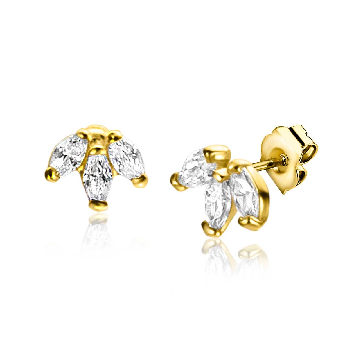 Zinzi Gold oorstekers zirkonia's in waaier vorm