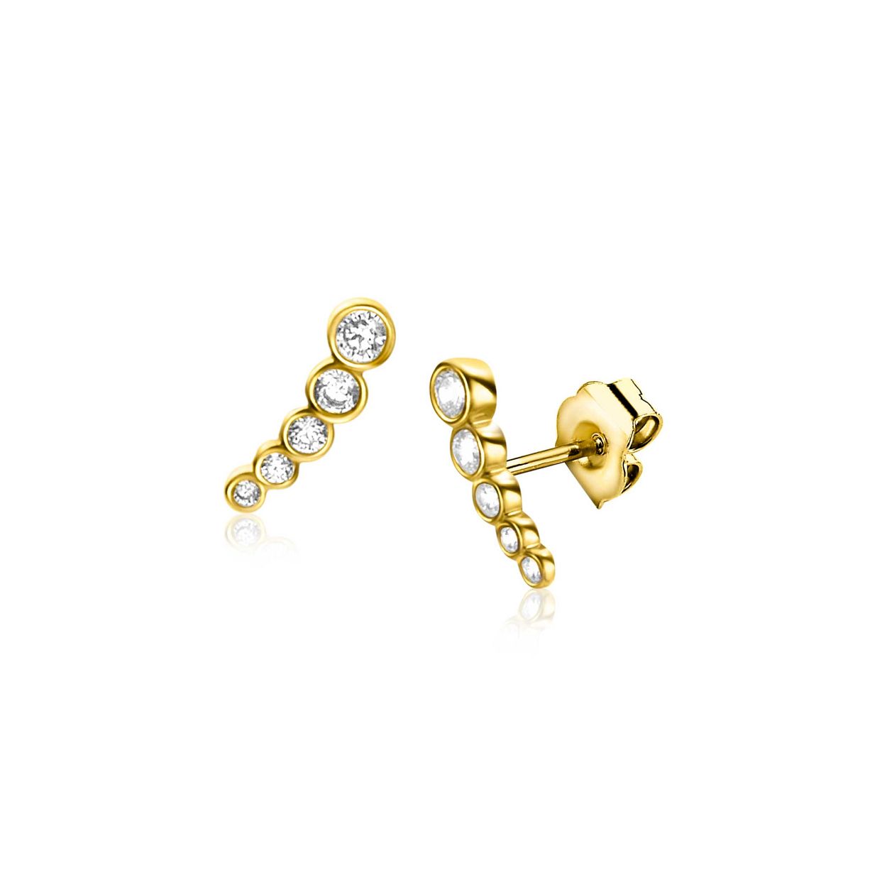 10mm ZINZI Gold 14 krt gouden oorknoppen met vijf ronde witte zirconia's ZGO413 .