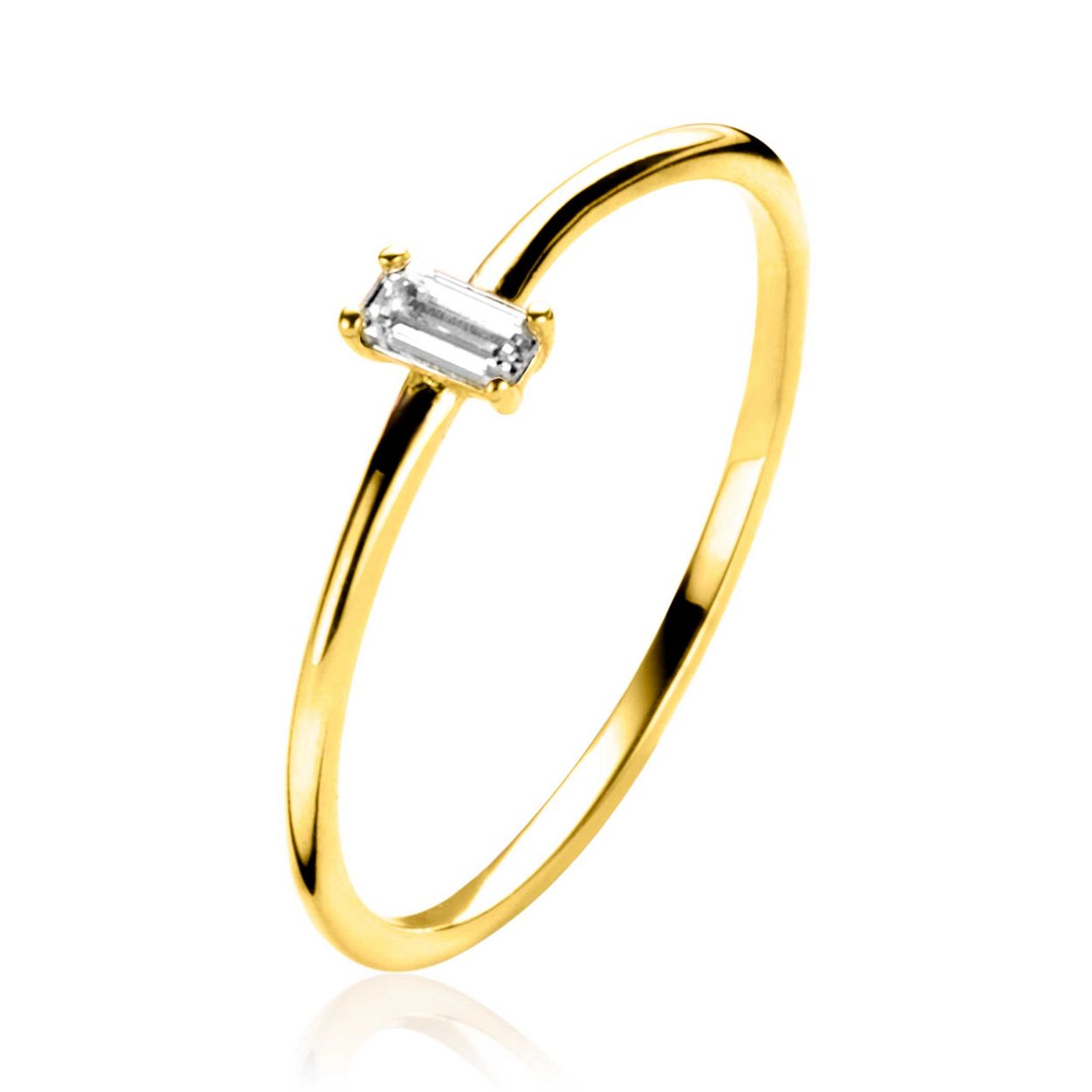 ZINZI Gold 14 karaat gouden ring bezet met een witte zirconia in rechthoek-zetting (4,2mm). Vervaardigd van geheel 14 karaat goud (585).