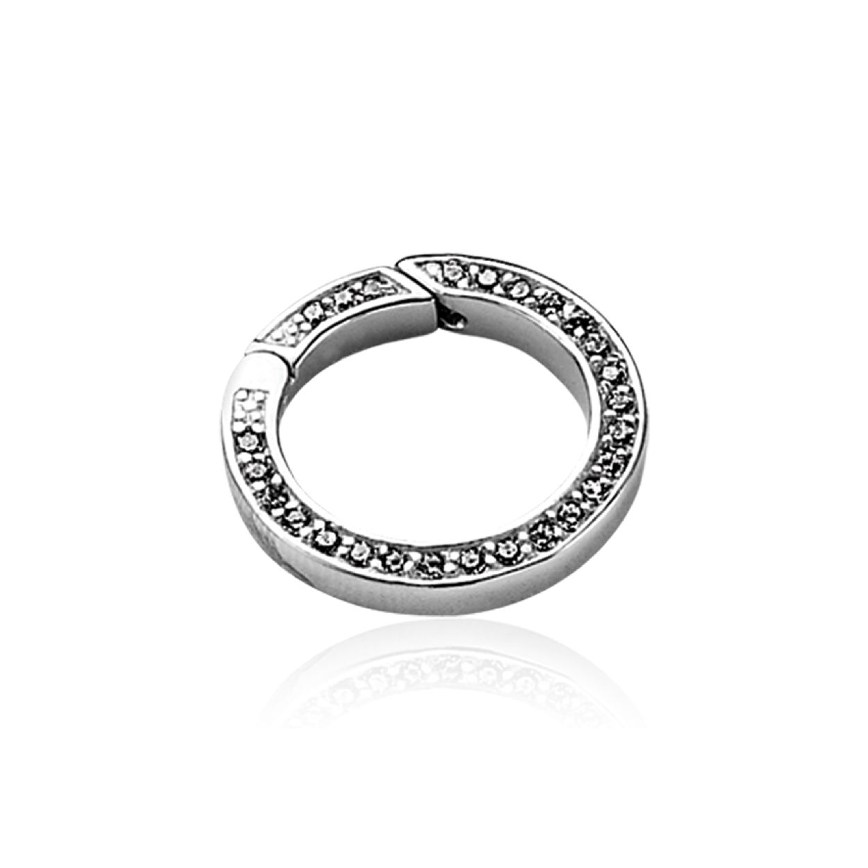 ZINZI zilveren ronde siersluiting bezet met witte zirconia's. Deze sluiting heeft een grootte van 22mm. Mooi om te gebruiken aan diverse armbanden en colliers.