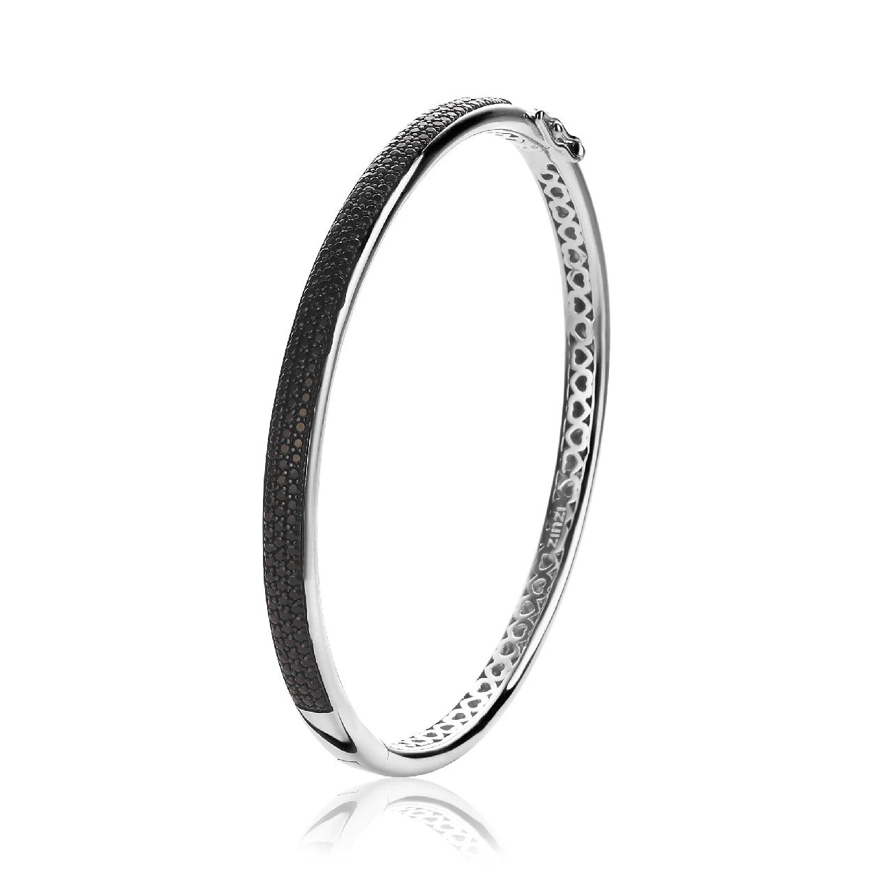 ZINZI zilveren slavenarmband zwart 5mm breed 60mm diameter ZIA1183Z
