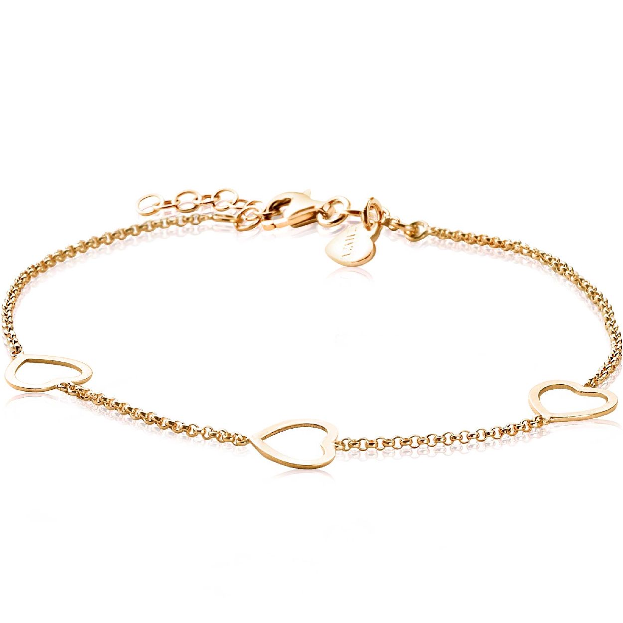 ZINZI zilveren armband geel verguld hart 17-20cm ZIA1188G
