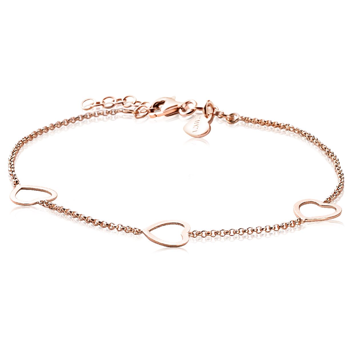 ZINZI zilveren armband rose verguld hart 17-20cm ZIA1188R