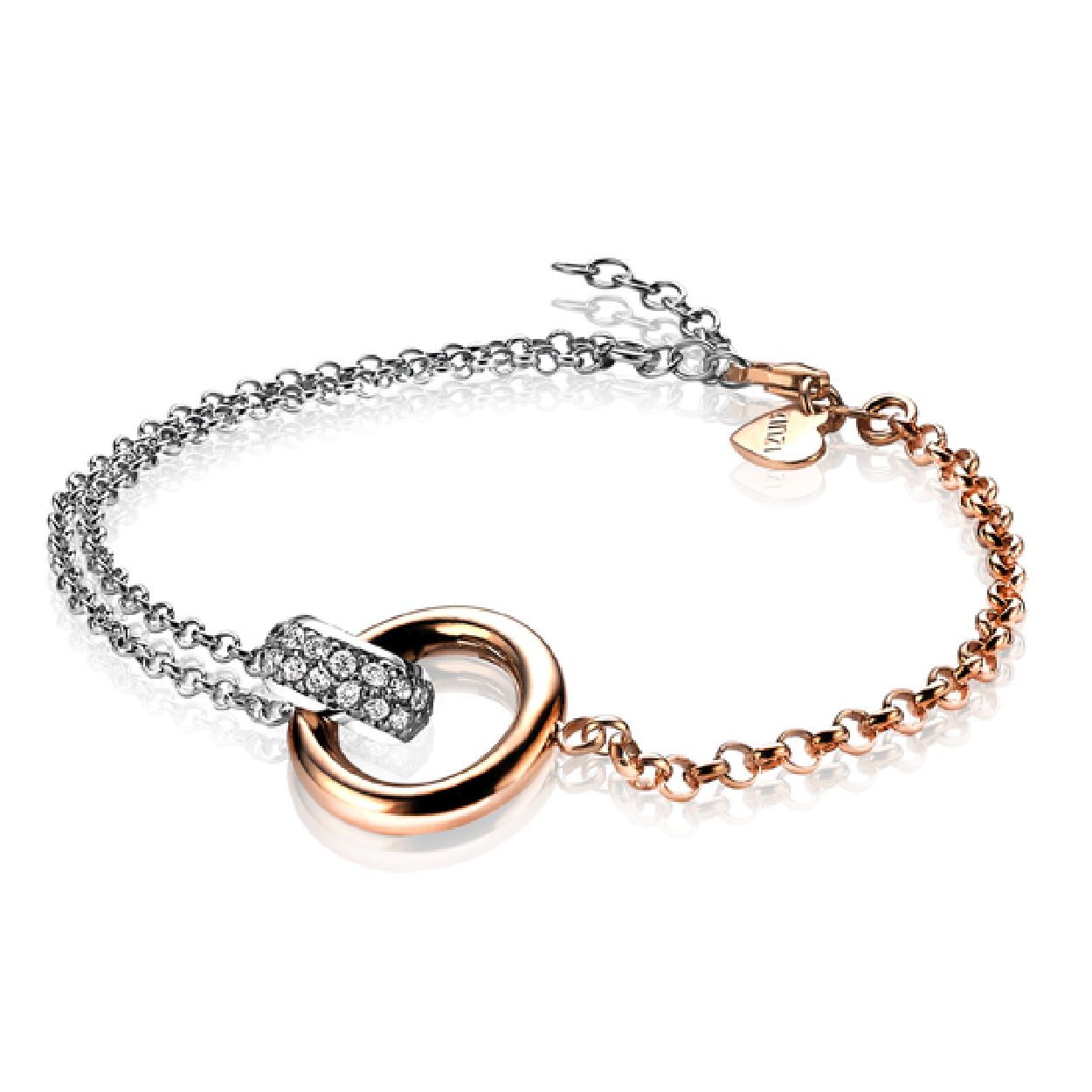 ZINZI zilveren jasseron armband rose verguld ring wit 18-21cm ZIA1230
