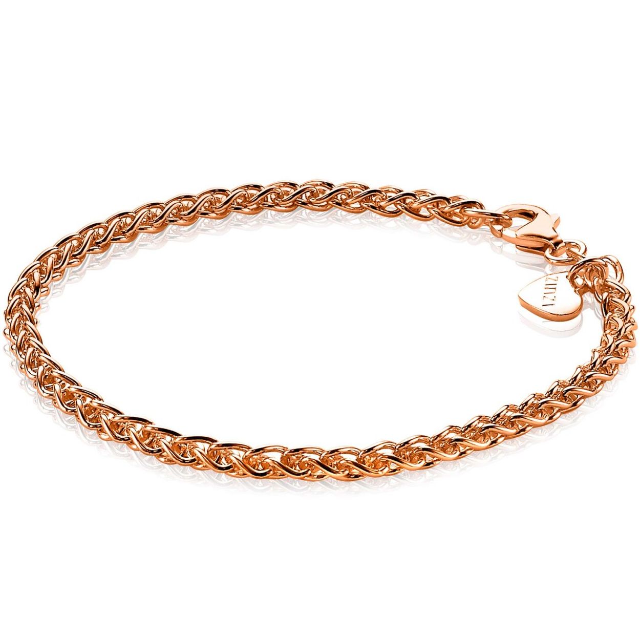 ZINZI zilveren palmier schakelarmband in rosé verguld. Deze unieke schitterende schakel heeft een breedte van 3,5mm. Met herkenbaar ZINZI hartje bij de sluiting. De armband is vervaardigd van eerste gehalte zilver (925) en voorzien van een extra roségoudkleurige laag. Combineer meerdere zilveren armbanden aan je pols en in verschillende kleuren. 19 cm x 3,5 x 3,5