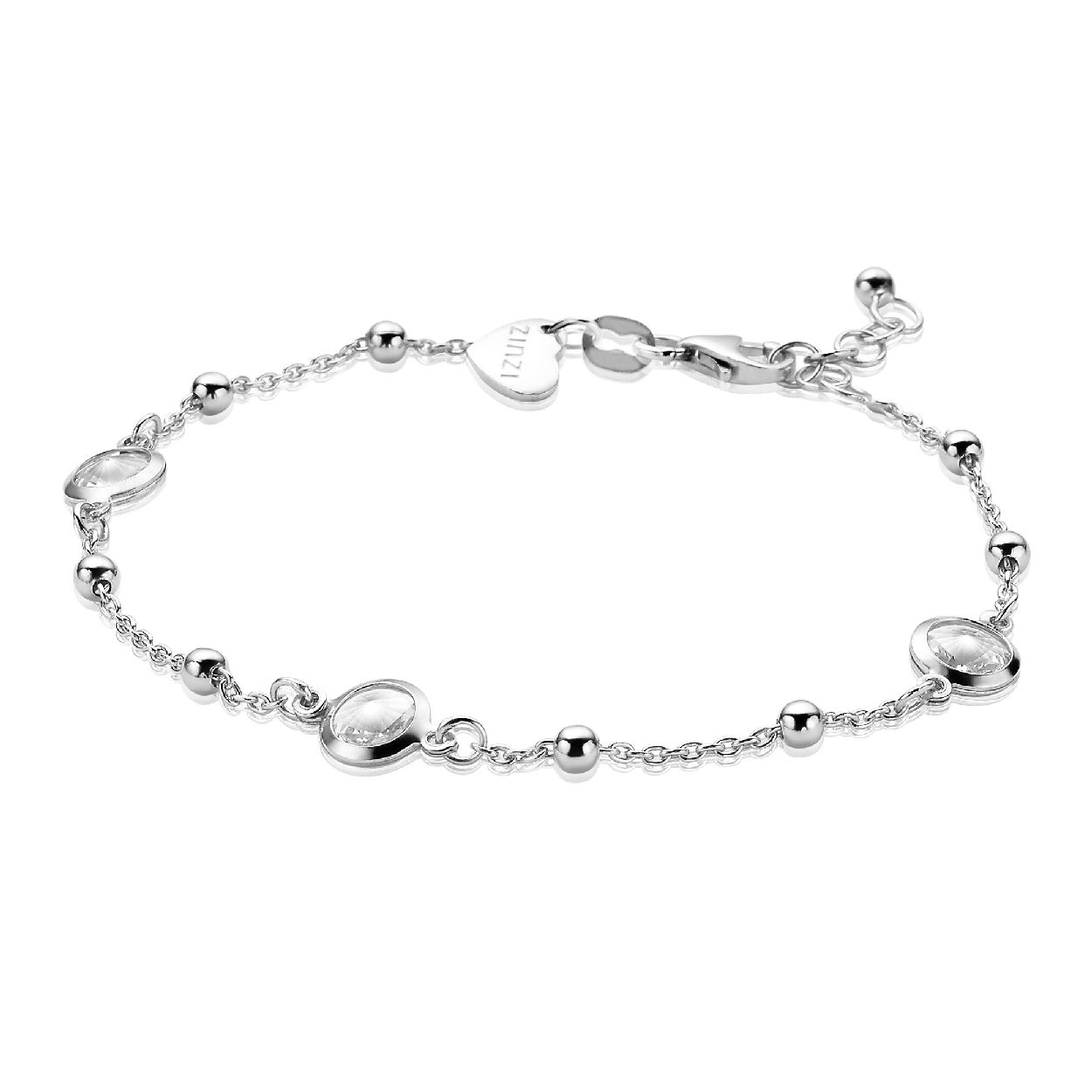 ZINZI zilveren fantasie armband, waarbij de ronde zettingen zijn bezet met witte Swarovski crystals. Vervaardigd van eerste gehalte zilver (925) en met extra rodiumlaag voor een langdurige glans.