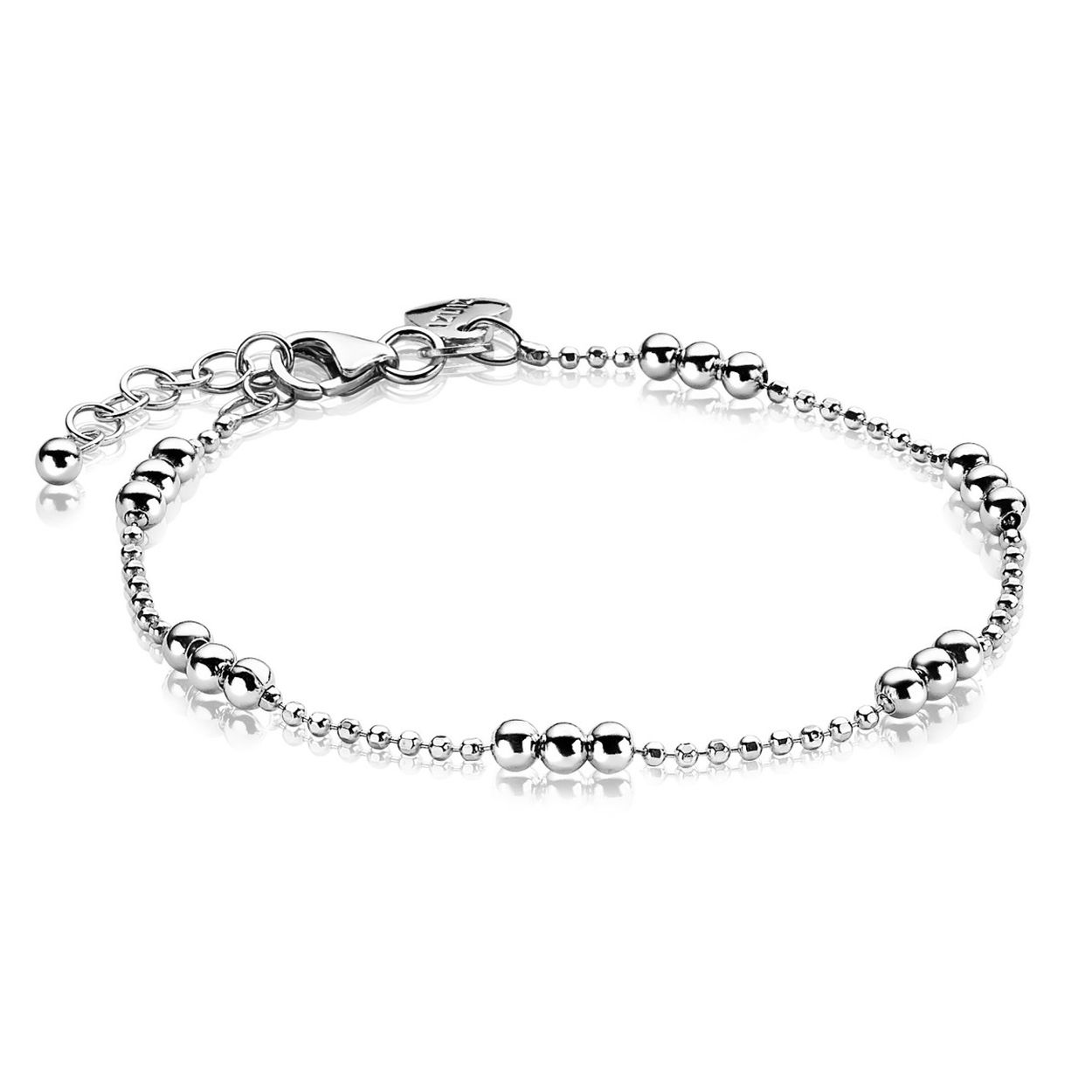 ZINZI zilveren fantasie armband, bestaande uit een fijn bolletjes ketting met zes keer een rijtje van 3 grotere bollen. Een tijdloos model en ideaal om te combineren met andere armbanden uit de Zinzi collectie. De lengte is te variëren van 16,5 tot 19,5cm. Vervaardigd van eerste gehalte zilver (925) en met extra rodiumlaag voor een langdurige glans.