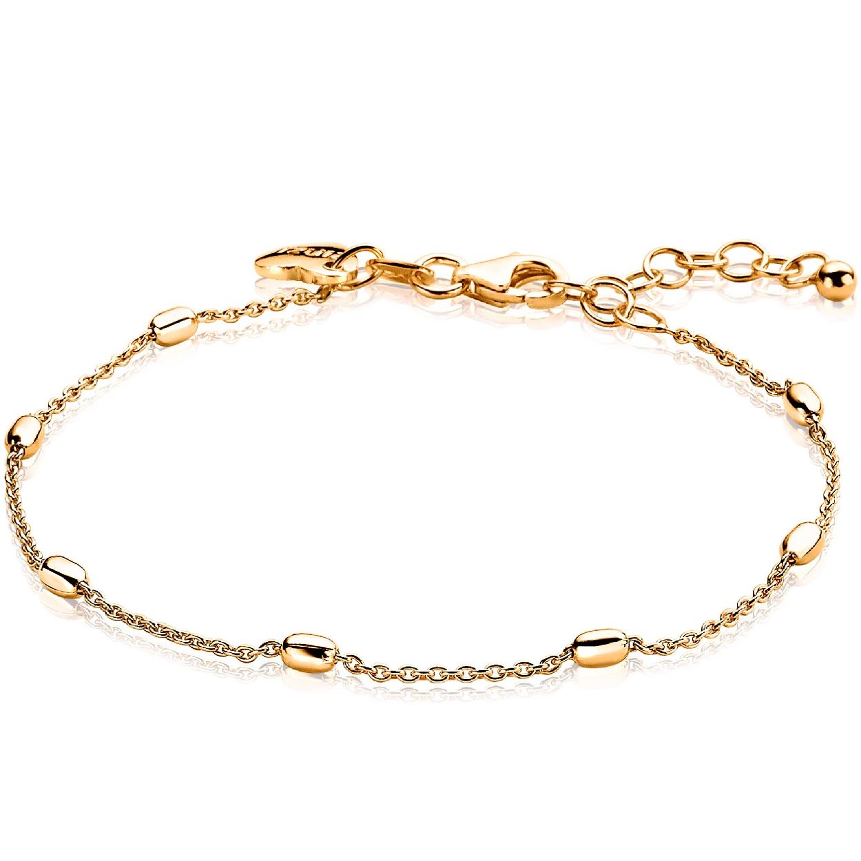 ZINZI zilveren fantasie armband geel verguld bestaande uit een bolletjes ketting met ovale staafjes. Een tijdloos model en ideaal om te combineren met andere armbanden uit de ZINZI collectie. De lengte is te variëren van 16,5 tot 20cm. Vervaardigd van eerste gehalte zilver (925) en voorzien van een extra geelgoudkleurige laag.