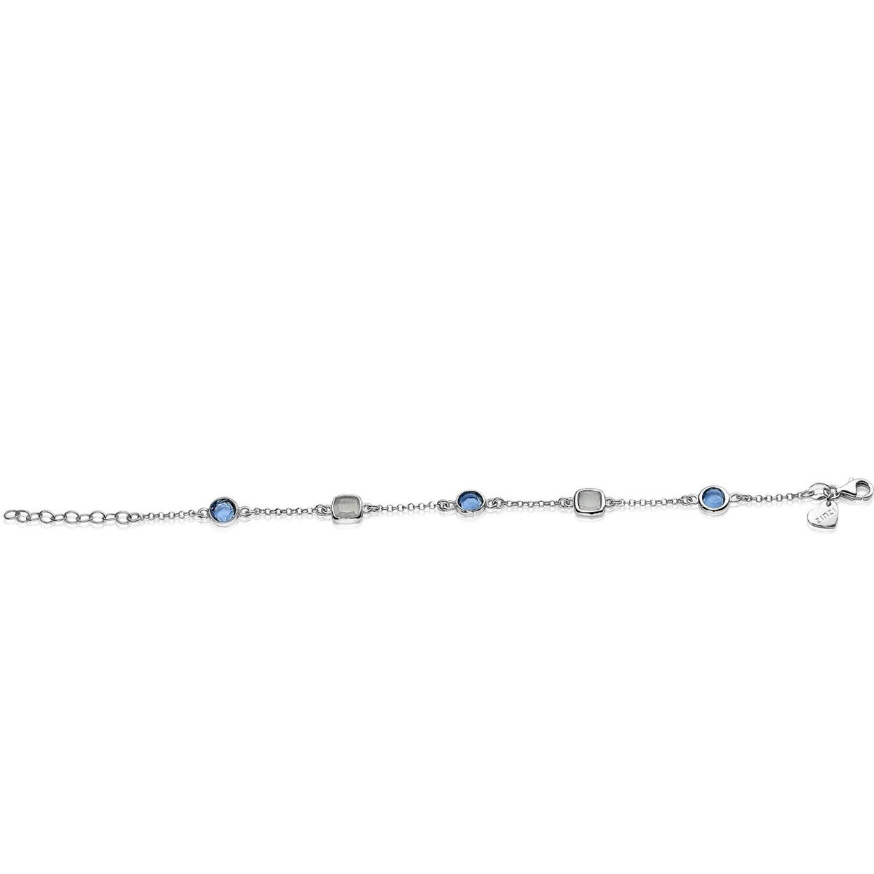 Zilveren armband met blauw en grijze kleurstenen