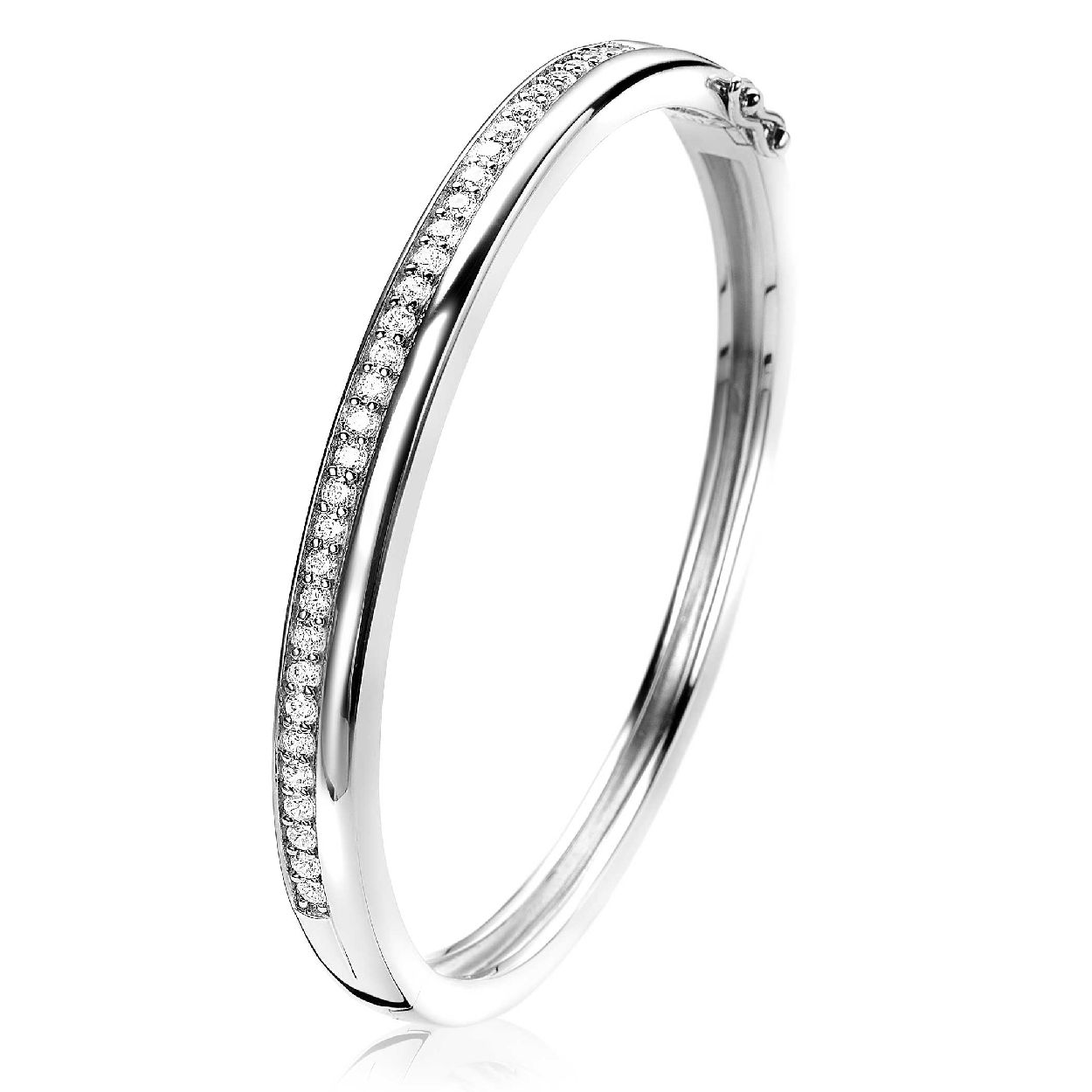 ZINZI zilveren bangle armband glad en witte zirkonia