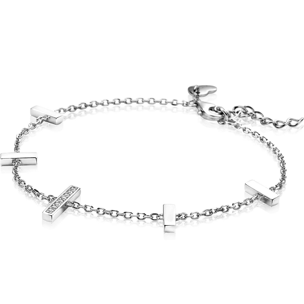 ZINZI zilveren armband staafjes wit ZIA1762