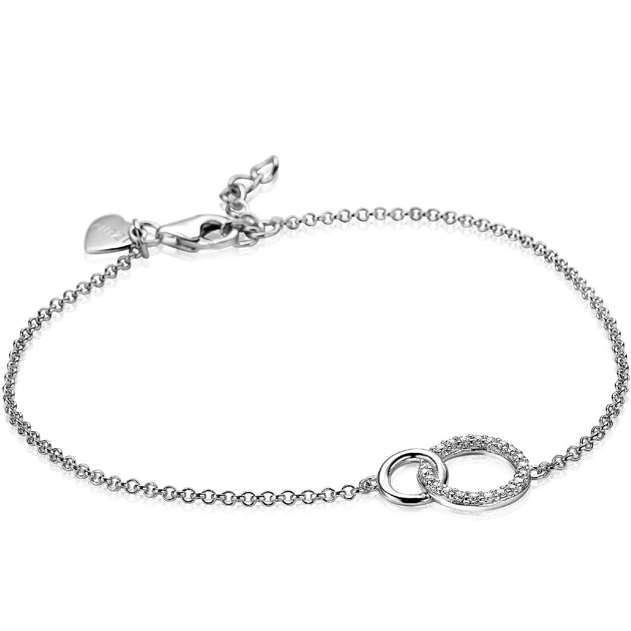 ZINZI zilveren armband 2 open rondjes verbonden wit ZIA1782