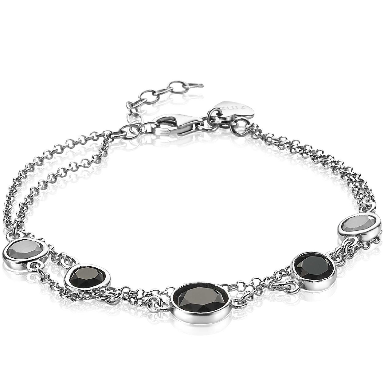 ZINZI zilveren multi-look schakelarmband met zwarte grijze kleurstenen 17-20cm ZIA1937