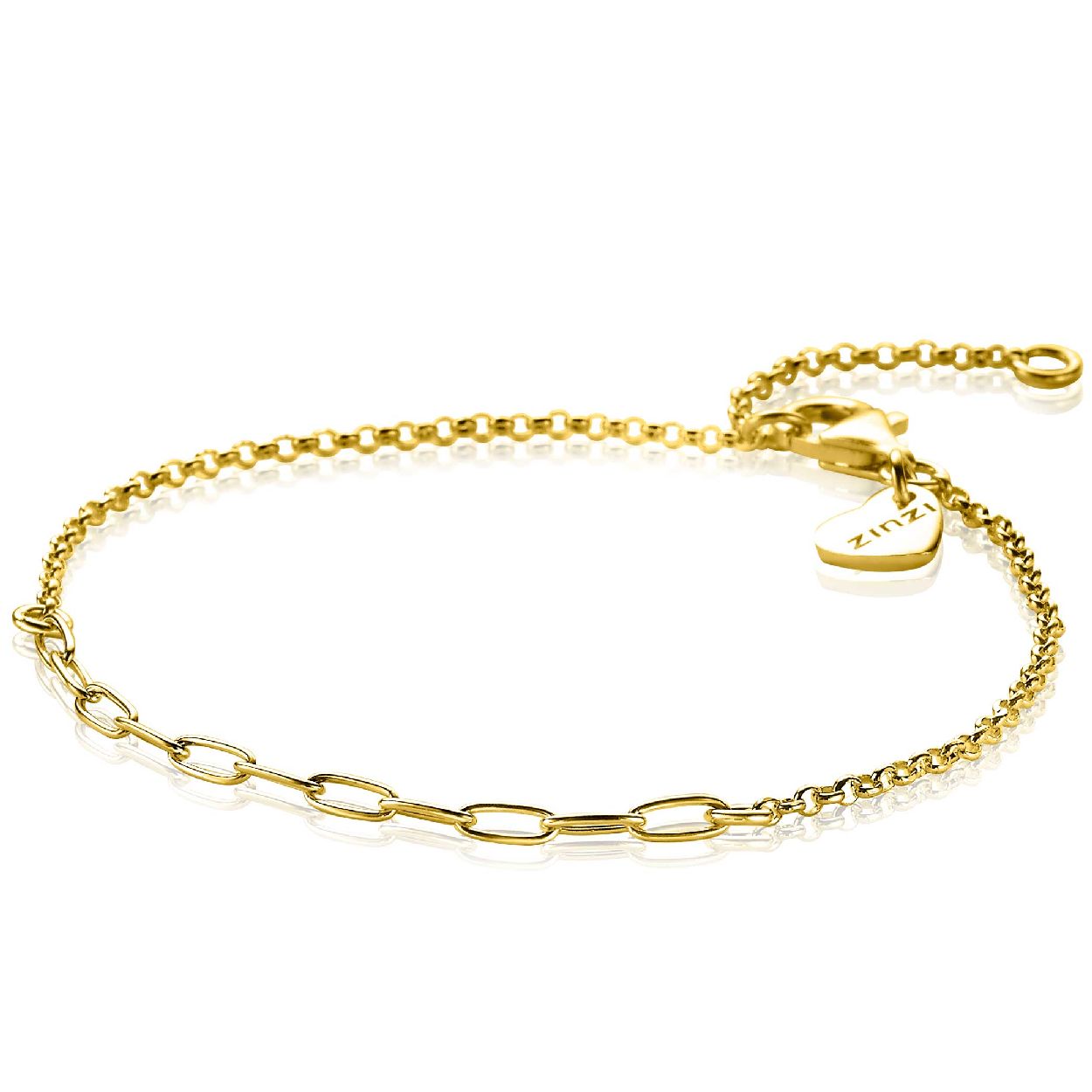 ZINZI zilveren armband in 14K geel verguld met 'paperclip' schakel 2,3mm breed ZIA1989G
