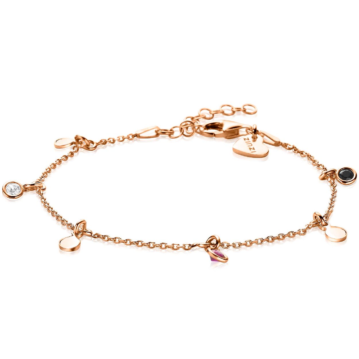 ZINZI zilveren fantasie armband 14K rose verguld rond wit zwart rood ZIA1995R