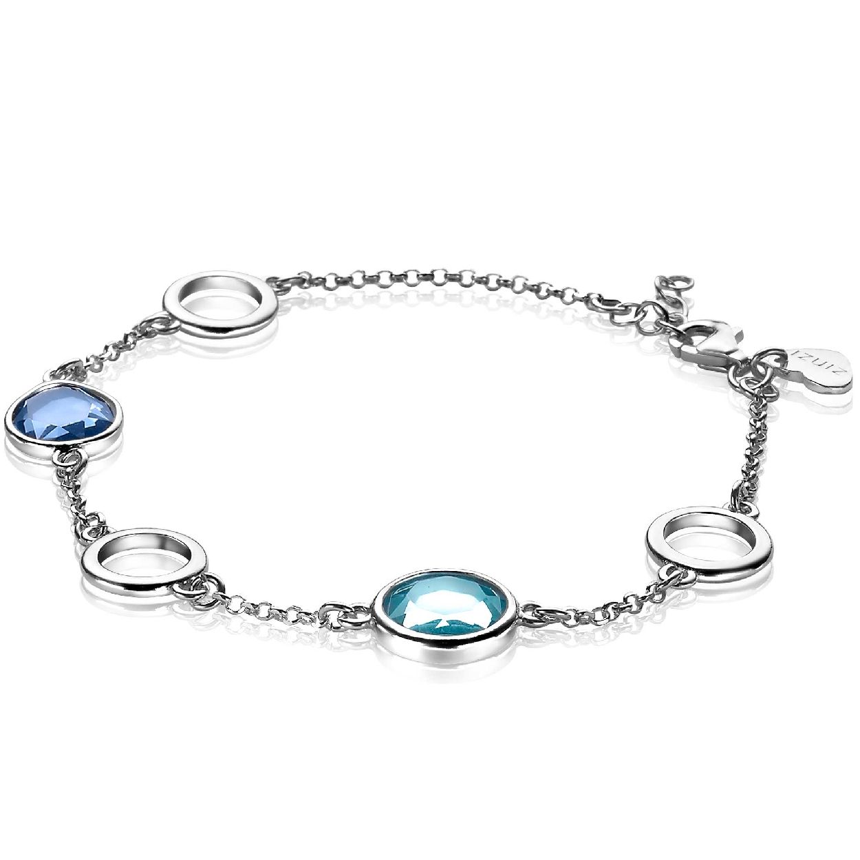 ZINZI zilveren fantasie armband blauw en turquoise rond ZIA2000