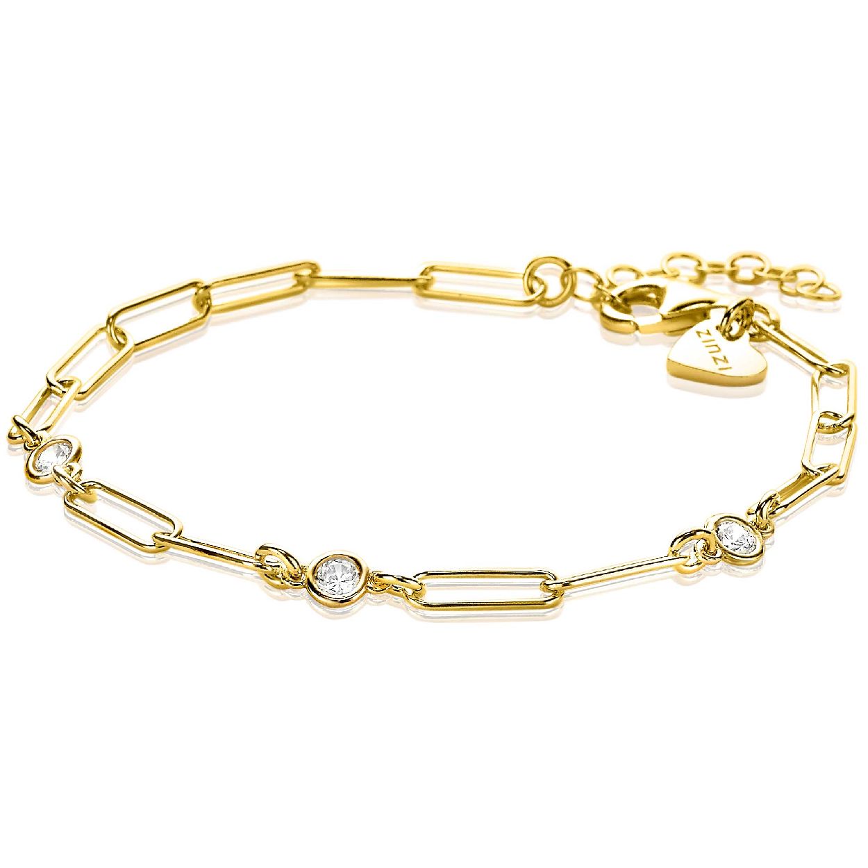 ZINZI zilveren armband 14K geel verguld paperclip schakel rond zirconia 17-20 cm ZIA2079Y