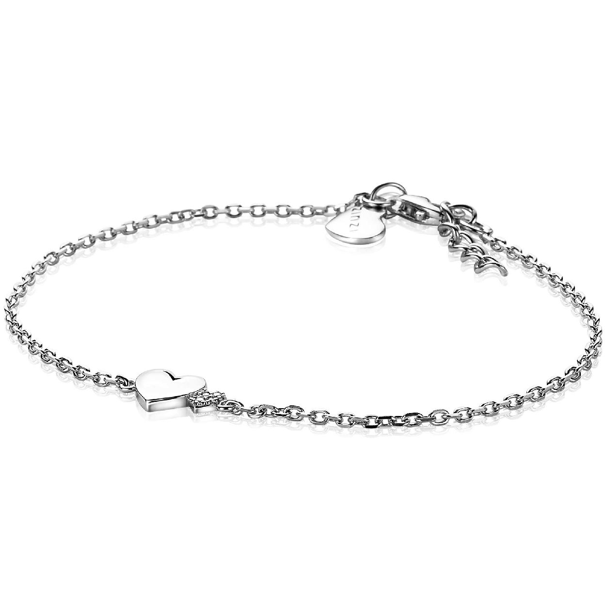 ZINZI zilveren armband met subtiele schakel en in het midden twee hartjes, waarvan de grootste glanzend zilver is en de kleinere pavé bezet met witte zirconia's. De lengte van deze armband is te variëren tussen 18 en 20 cm. Bij sluiting herkenbaar ZINZI, door het zilveren Zinzi hartje. Deze charmante armband is sierlijk maar subtiel tegelijk en laat zich uitstekend combineren! Vervaardigd van eerste gehalte zilver (925) en voorzien van een extra rodiumlaag voor een langdurige glans.