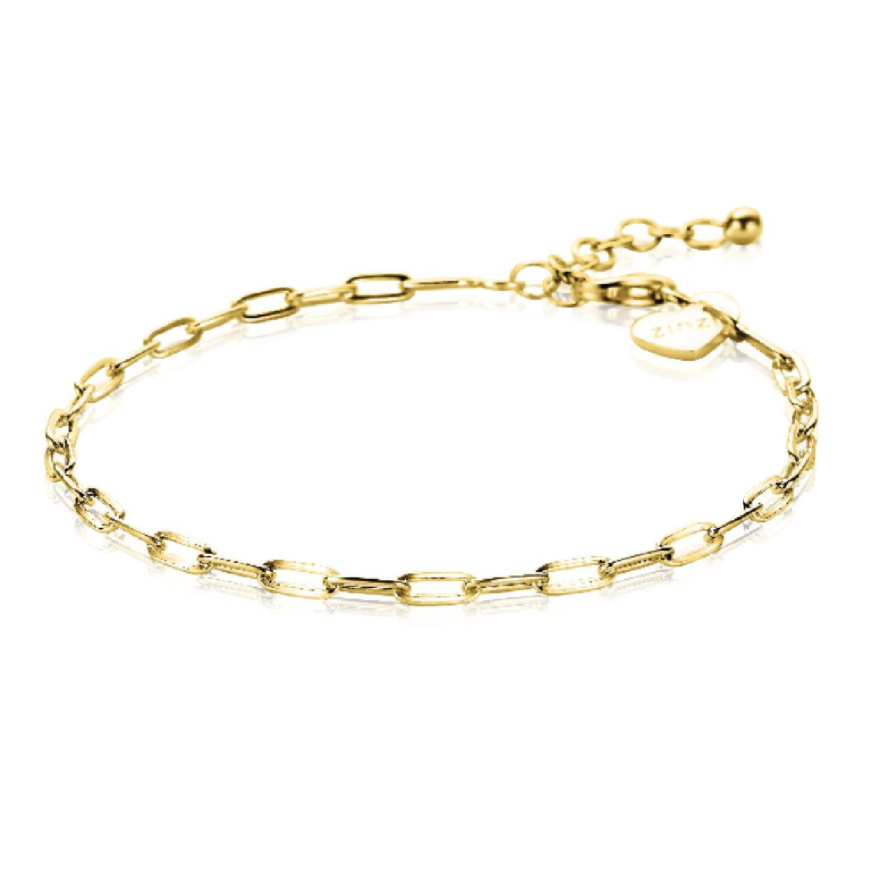 ZINZI zilveren armband in 14K geel verguld met gladde paperclip schakels van 2,5mm breed. De lengte van deze armband is te variëren tussen 17 en 20 cm. Bij sluiting herkenbaar ZINZI, door het zilveren Zinzi hartje. Deze armband is stijlvol én stoer tegelijk en daardoor geschikt voor elke gelegenheid! Vervaardigd van eerste gehalte zilver (925) en extra 14K geel verguld.