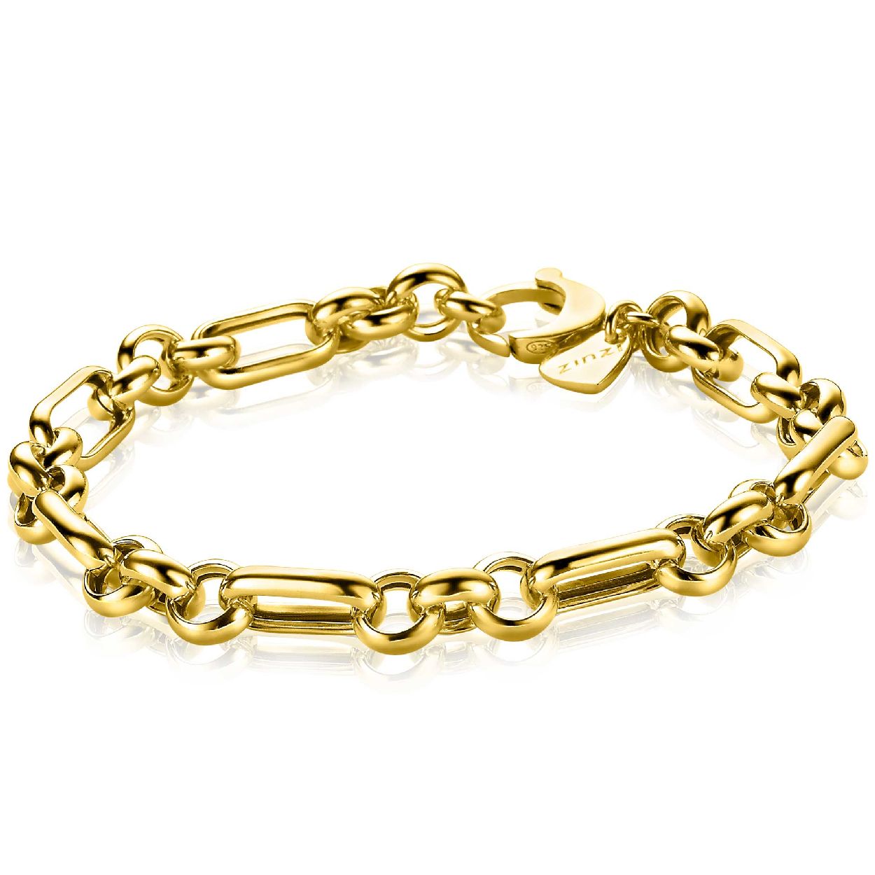 ZINZI zilveren schakelarmband 14K geel verguld ovaal en jasseron schakel 19cm ZIA2154G