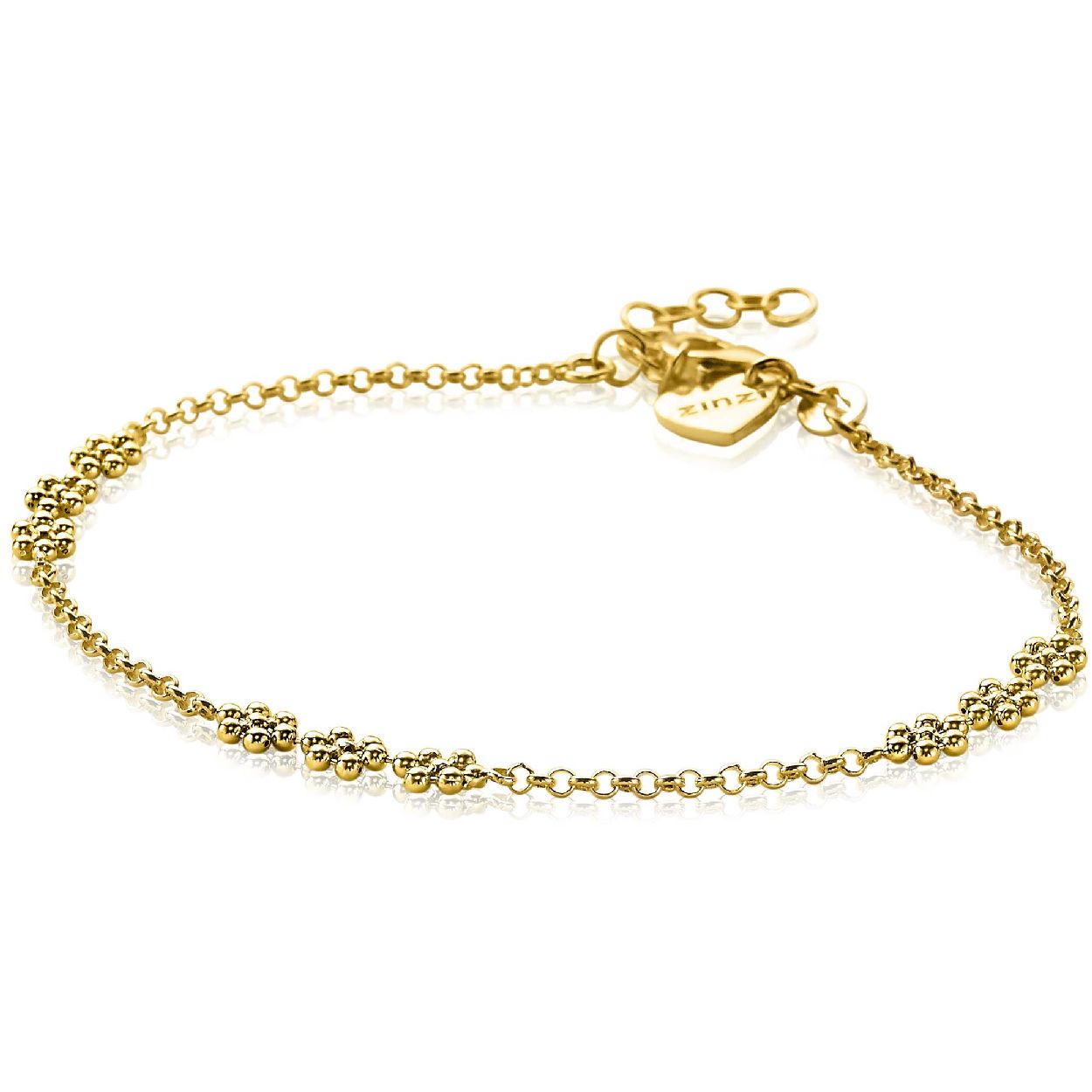 ZINZI zilveren fantasie armband 14K geel verguld bolletjes bloemvorm 17-20cm ZIA2183G