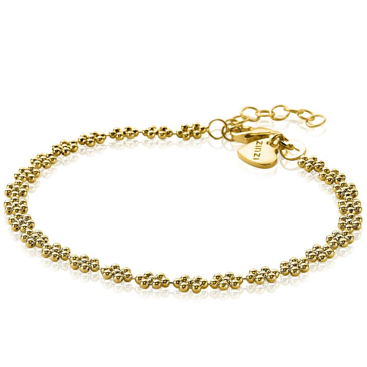 ZINZI zilveren fantasie armband 14K geel verguld bolletjes bloemvorm 17-20cm ZIA2184G