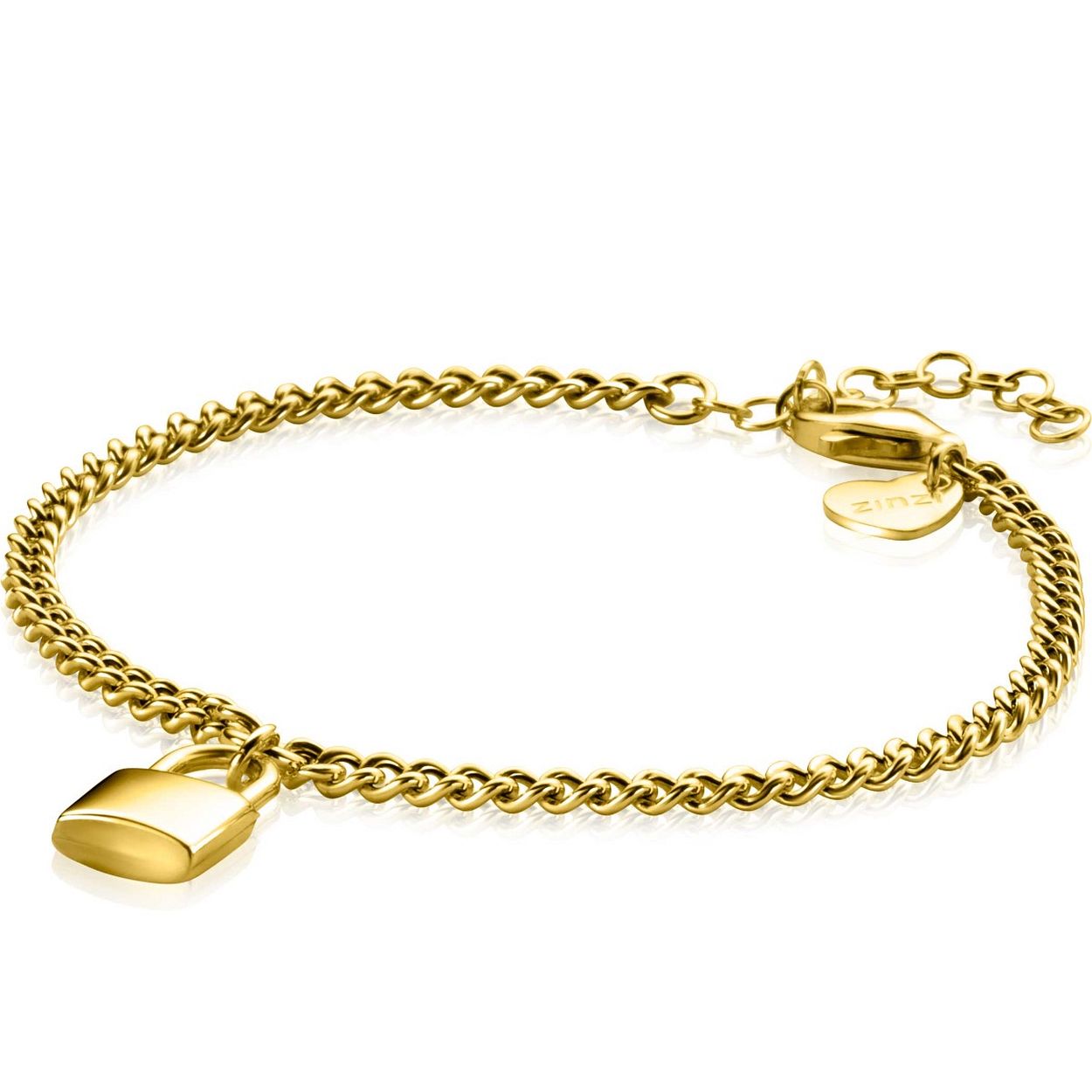 Zinzi zilveren armband geel goud verguld goudmet met slot hanger