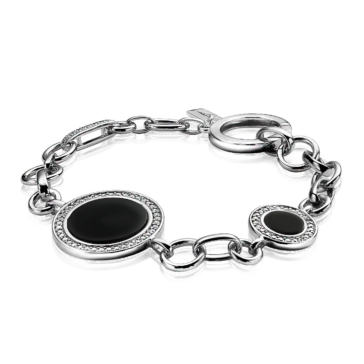 Zinzi zilveren fantasie armband zwart wit 18,5cm ZIA795
