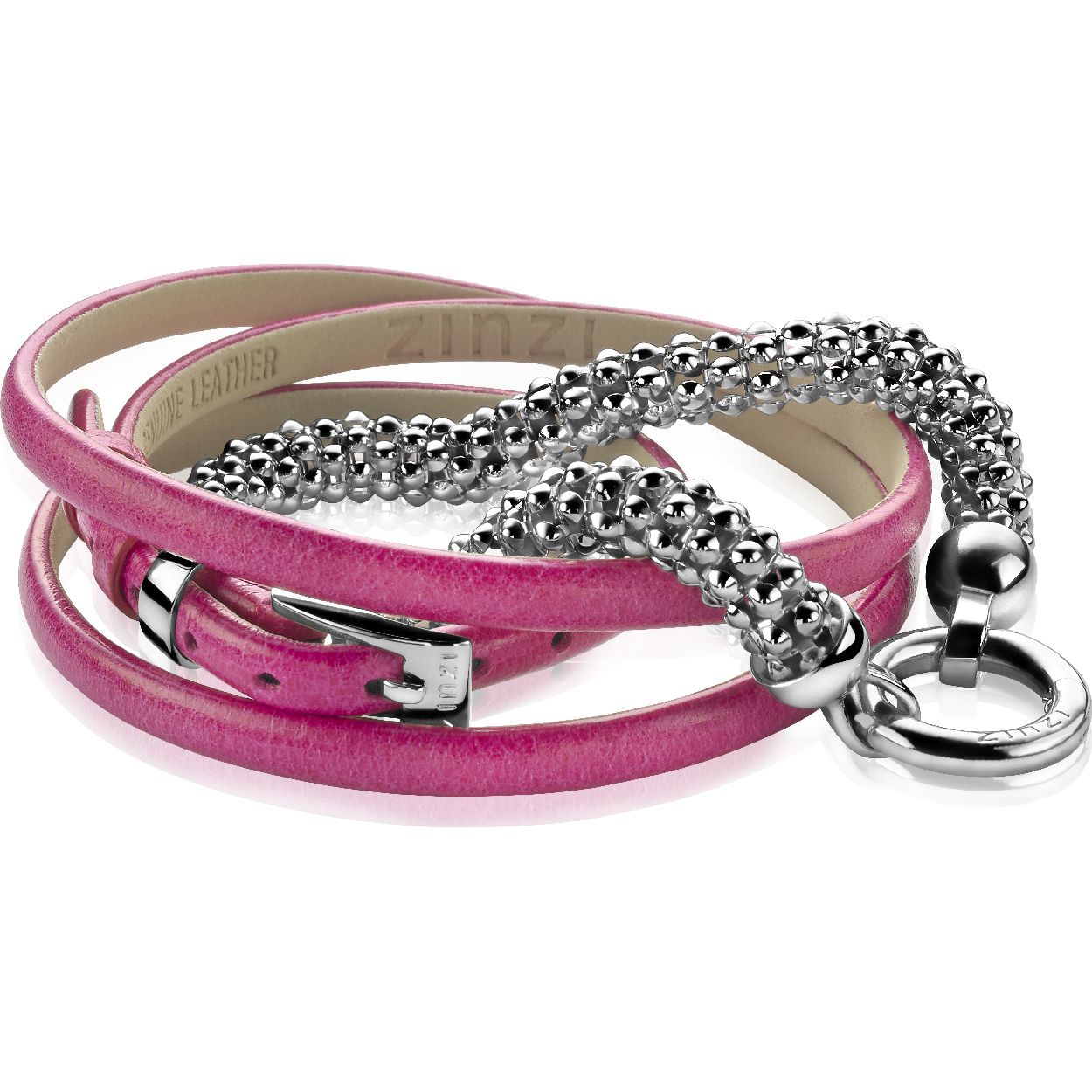 Zinzi leren wikkelarmband fuchsia one-size ZIA945R