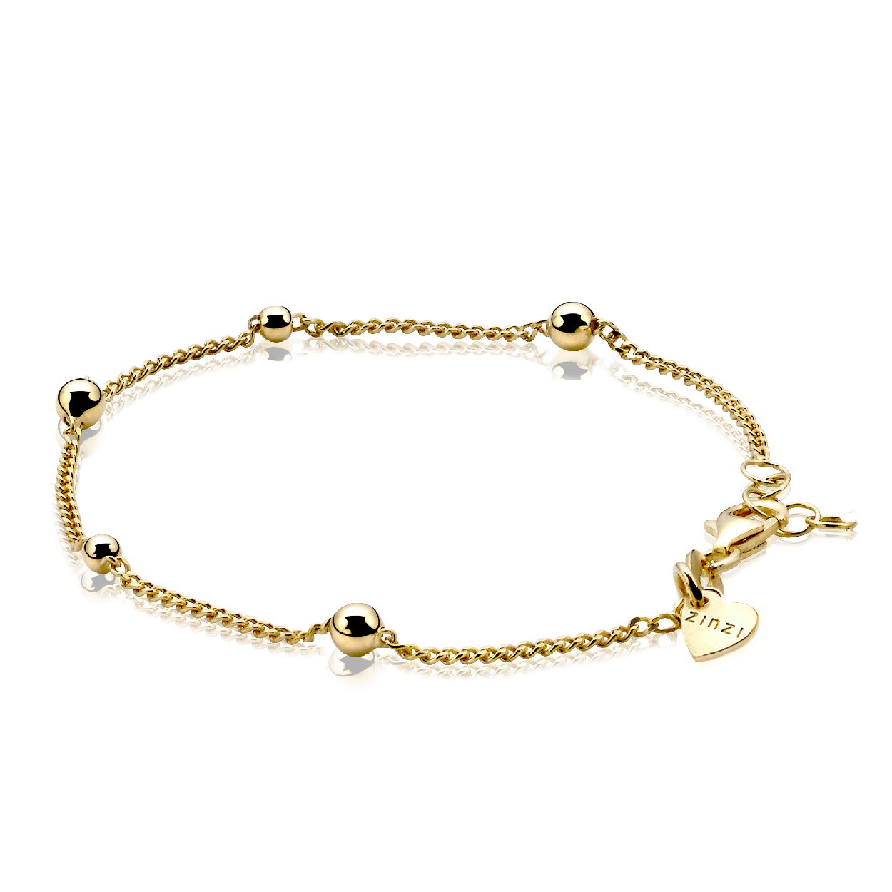 ZINZI zilveren geel vergulde gourmetarmband met bolletjes. Tijdloos model en ideaal om te combineren met meerdere zilveren armbanden uit de ZINZI collectie.
