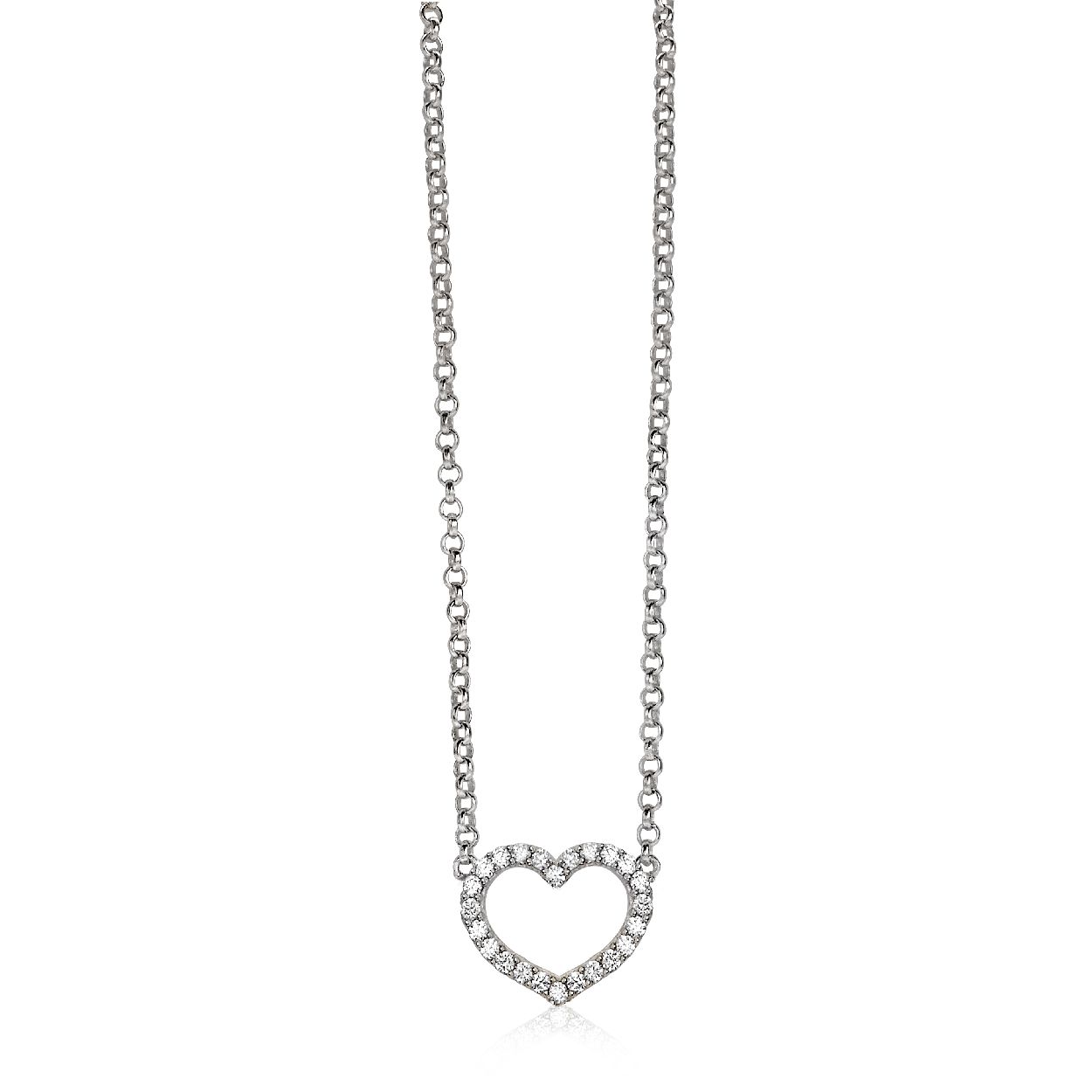 Zinzi zilveren ketting hart wit 42-45cm ZIC1098