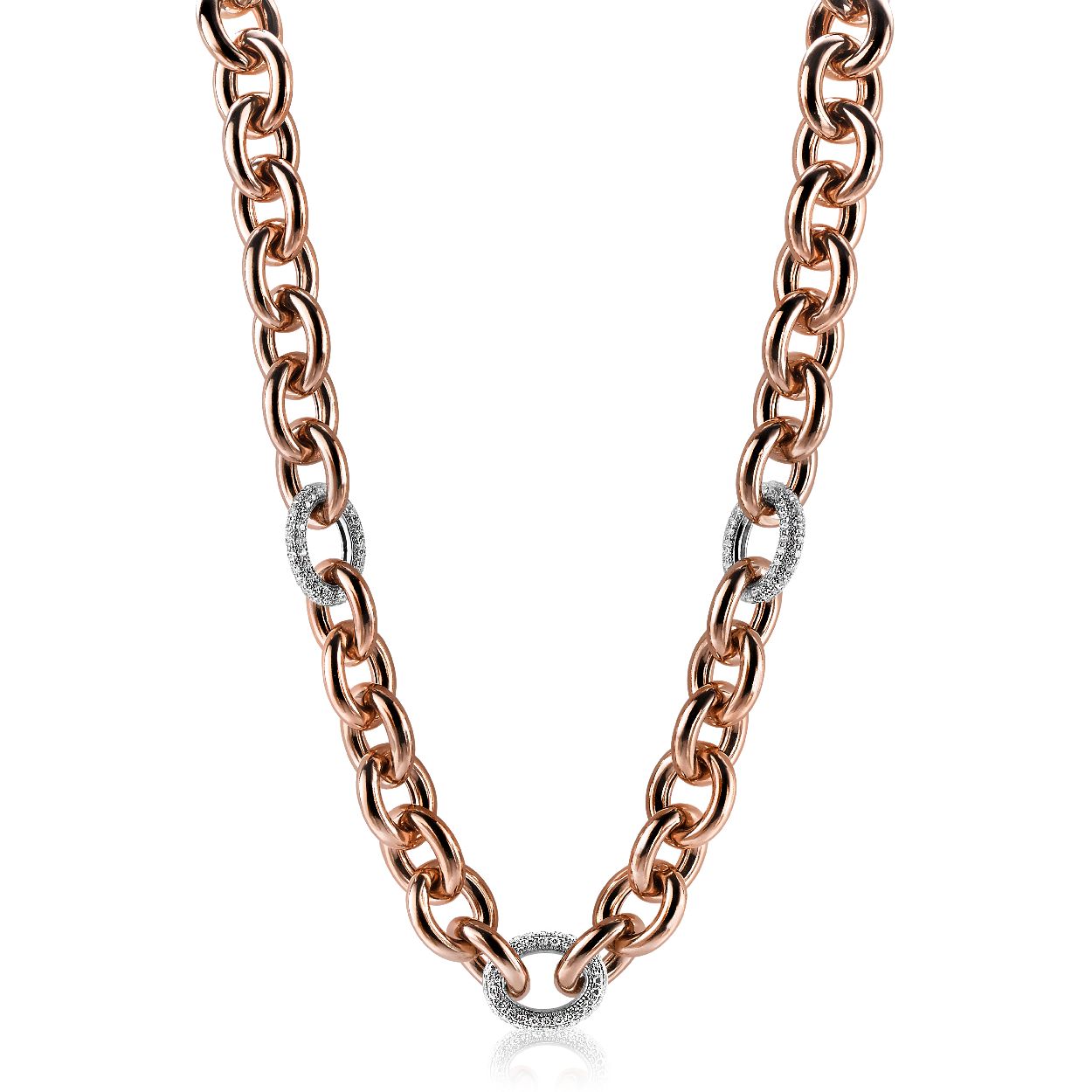 ZINZI zilveren schakel collier rose verguld wit 45cm ZIC1208R