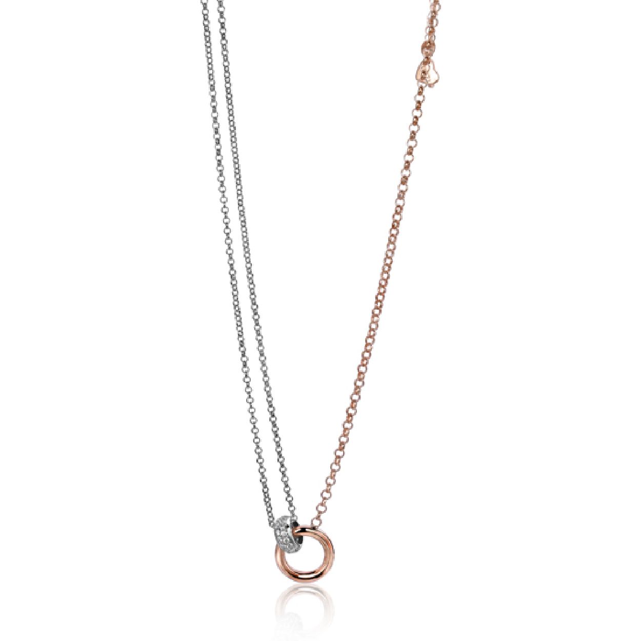 ZINZI zilveren jasseron collier rose verguld ring wit 45cm ZIC1230