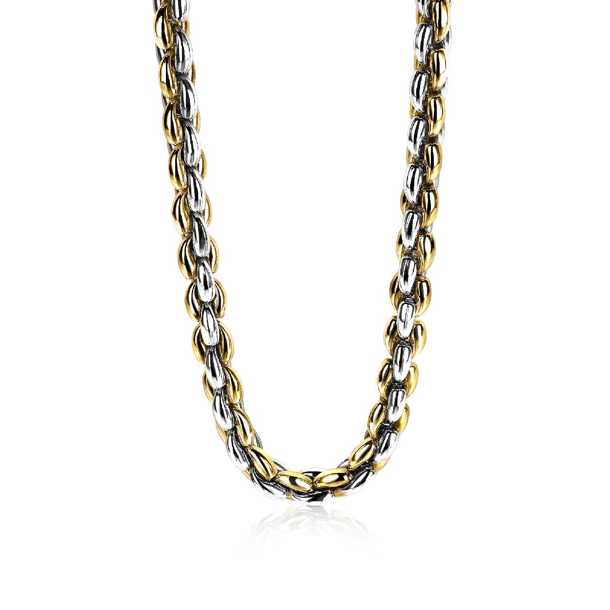 ZINZI zilveren schakelcollier geel verguld 7mm breed 45cm ZIC1290