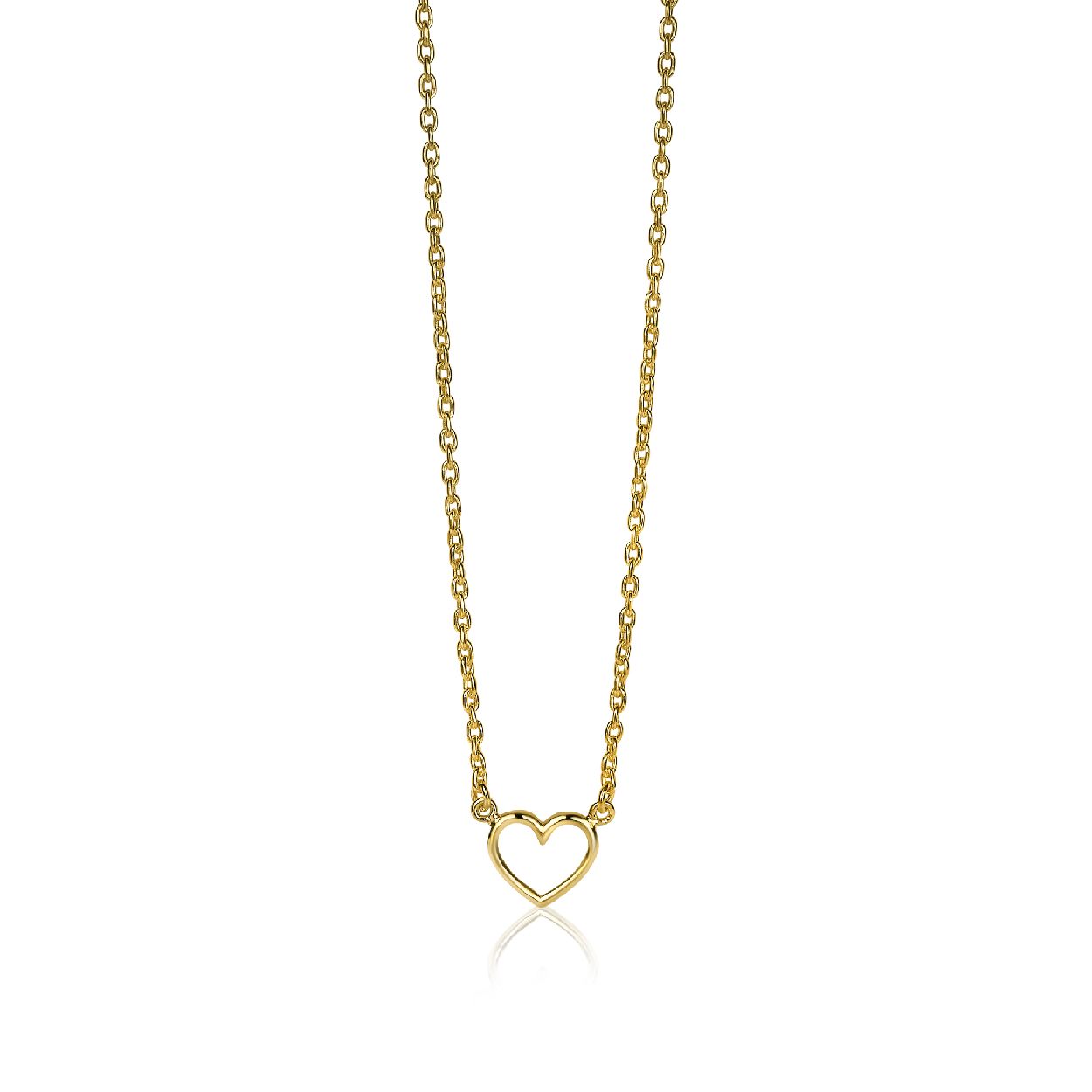 ZINZI zilveren ketting geel verguld open hartje 40-43cm ZIC1420G